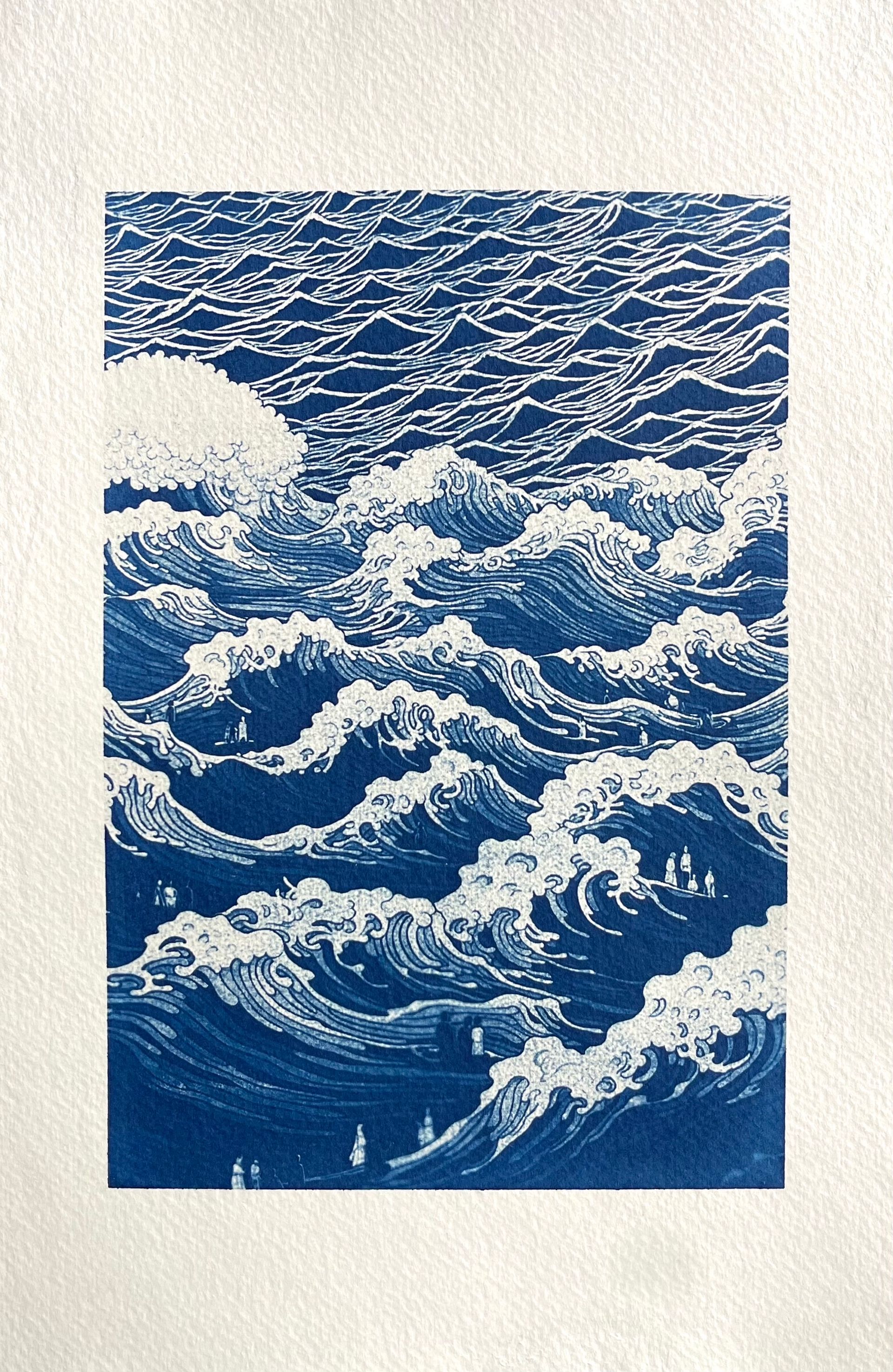 Юлия Милякова (Графика печатная - 
                  20 x 30 см) blue people walking || condition → 1 sea inside sea