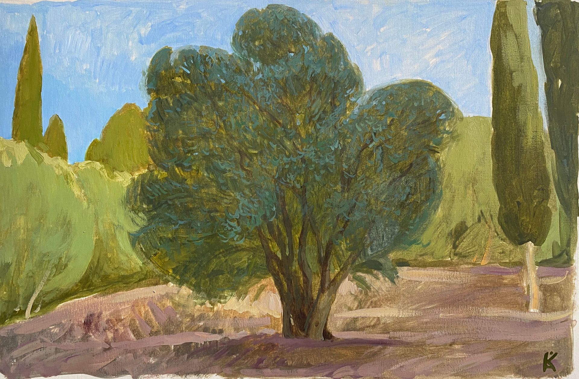 Алексей Кротов (Авторская графика - 
                  39 x 26 см) В оливковых рощах острова Корфу