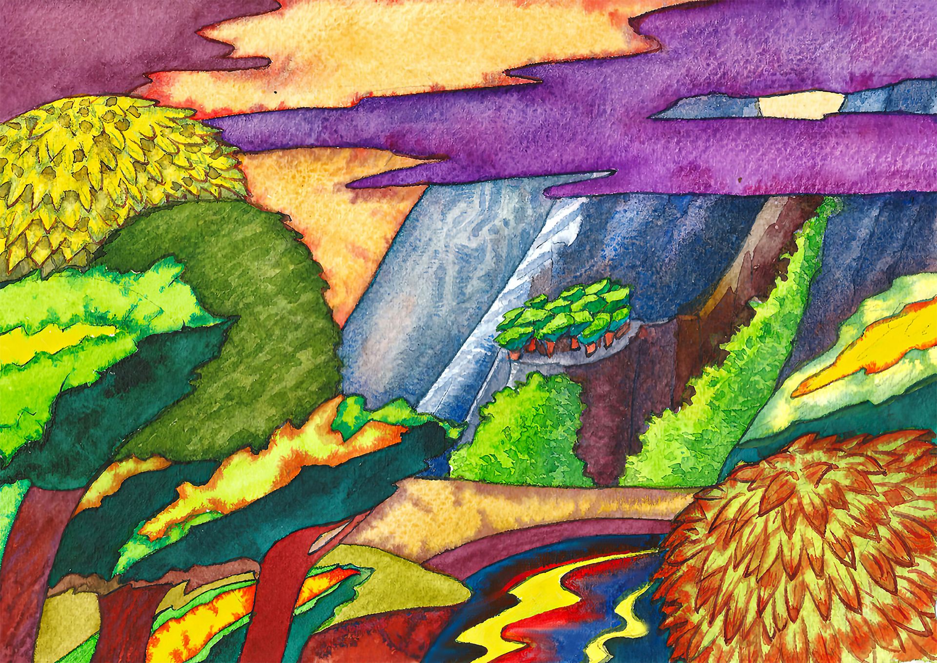 Александра Ларионова (Авторская графика - 
                  22 x 15.5 см) Горная река