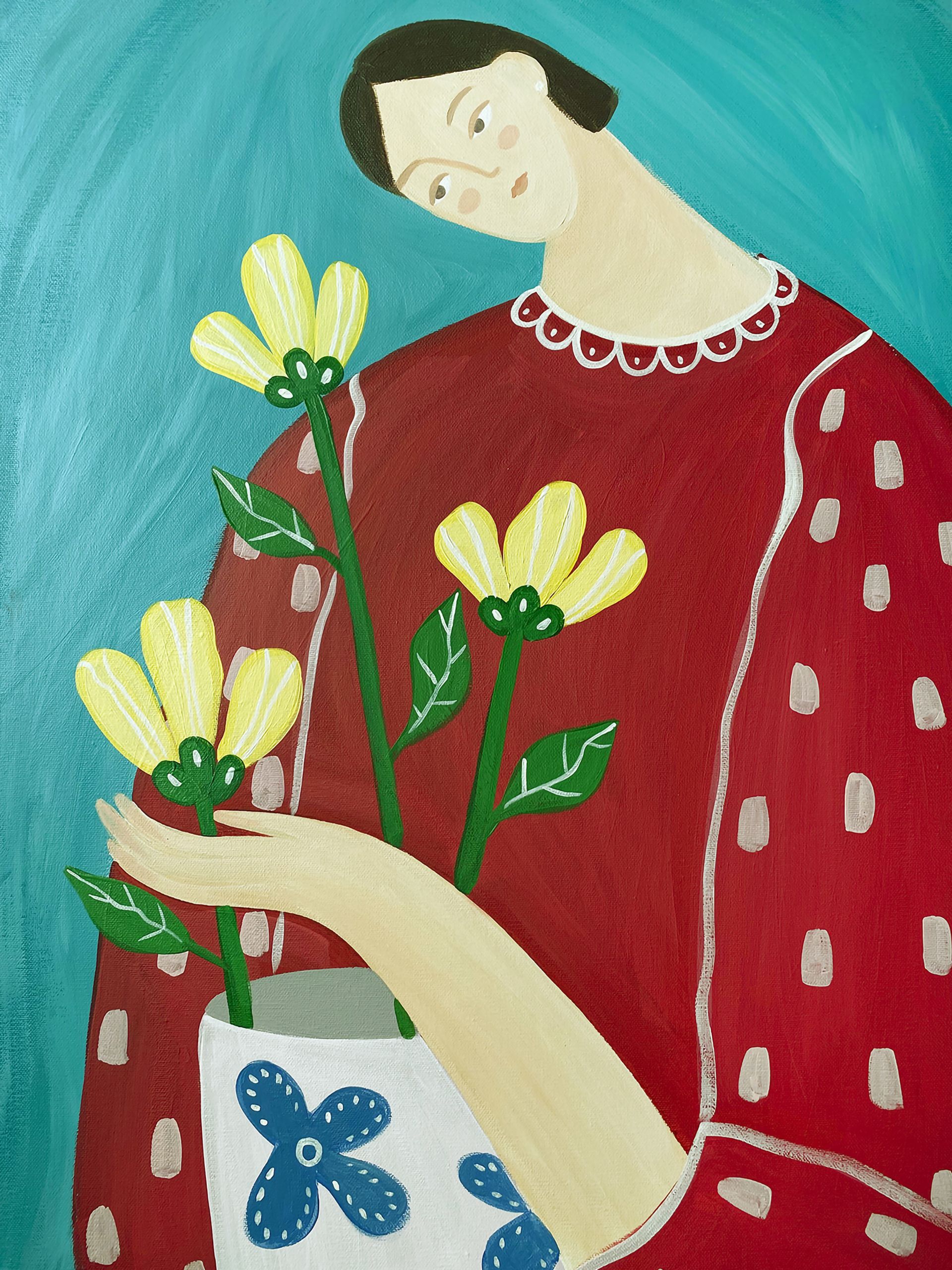 Ксения Хромцова (Картина, живопись - 
                  50 x 70 см) Любоваться цветами
