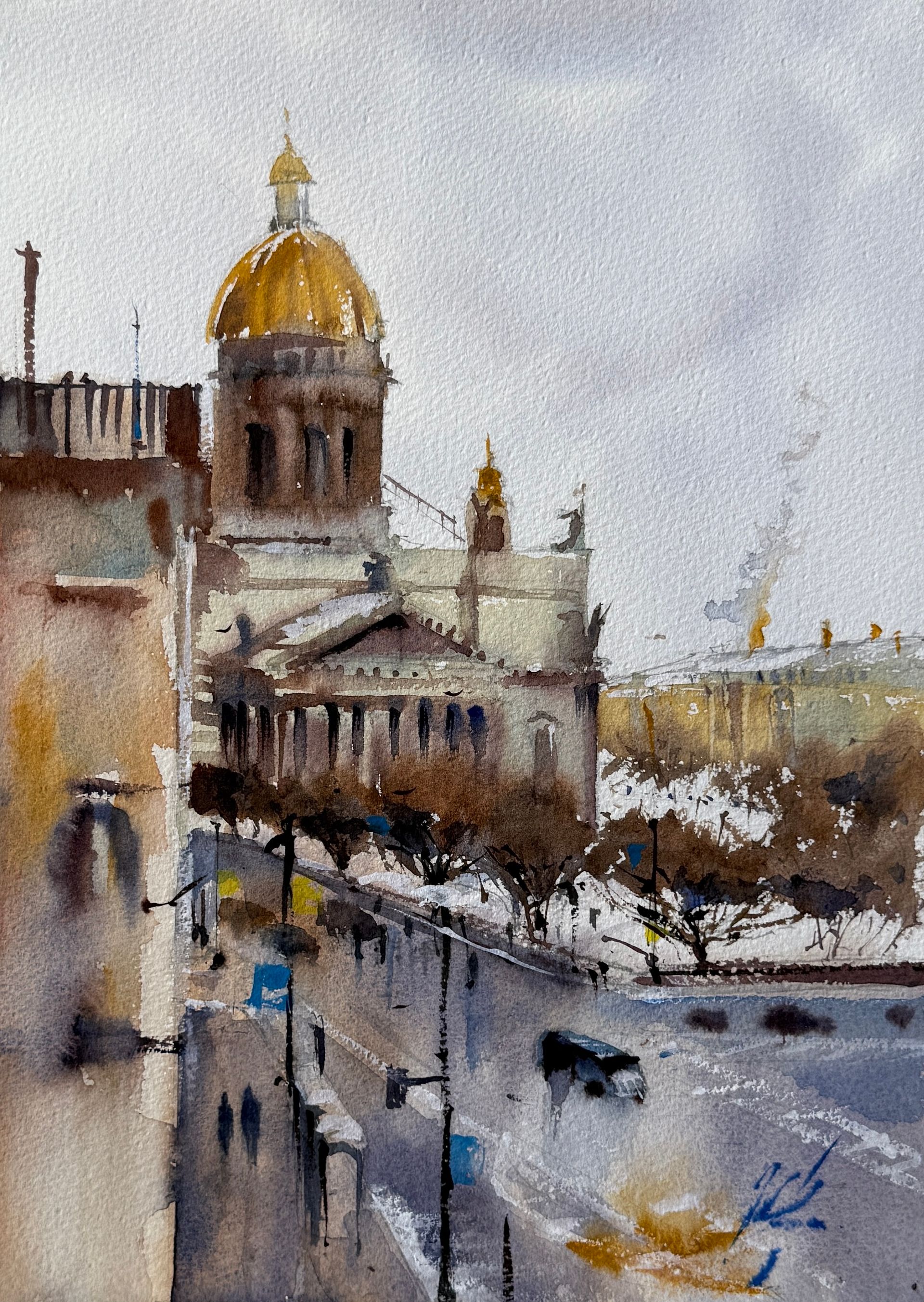 Жанна Губина (Авторская графика - 
                  26 x 36 см) Вид на Исаакиевский собор