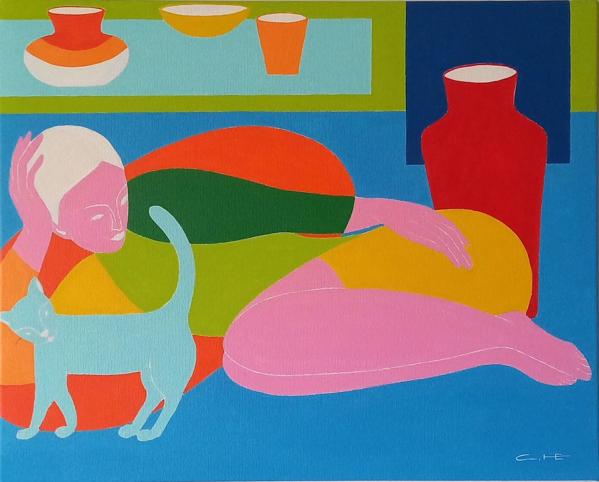 Саша Катинаускиене (Картина, живопись - 
                  50 x 40 см) С голубой кошкой