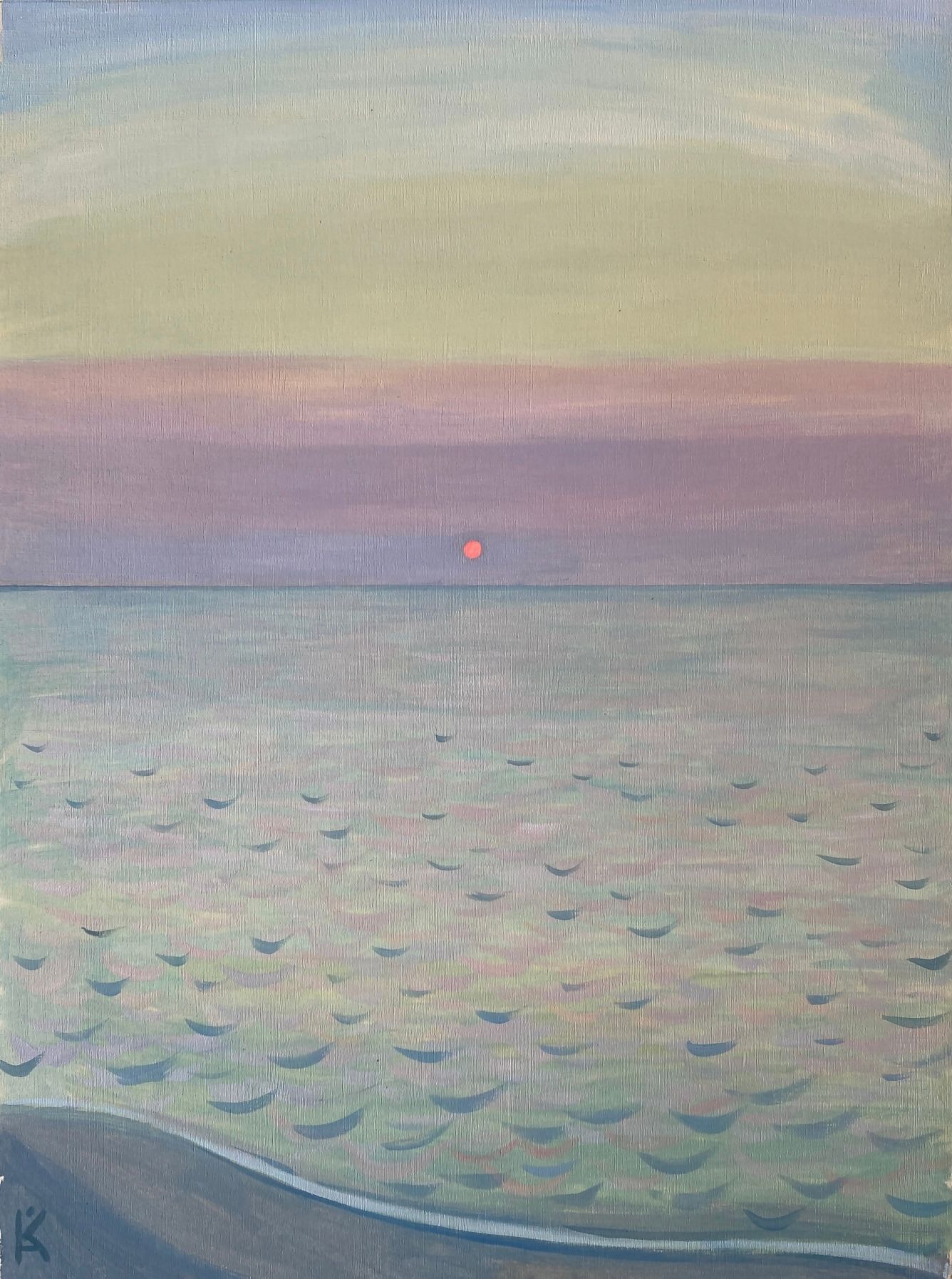 Алексей Кротов (Авторская графика - 
                  30 x 40 см) Закат на Куршской косе
