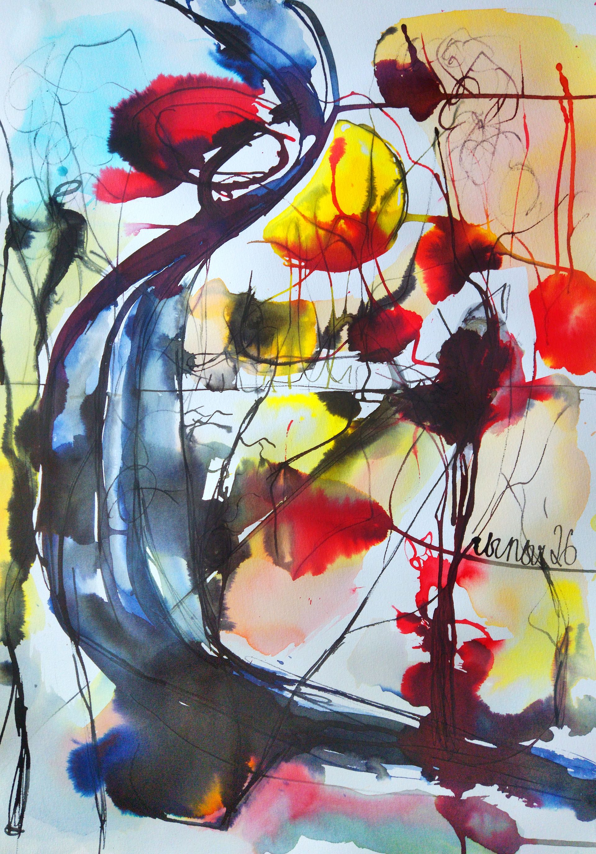 Людмила Кылыч (Авторская графика - 
                  42 x 59 см) Конец уже содержится в начале. Абстракция