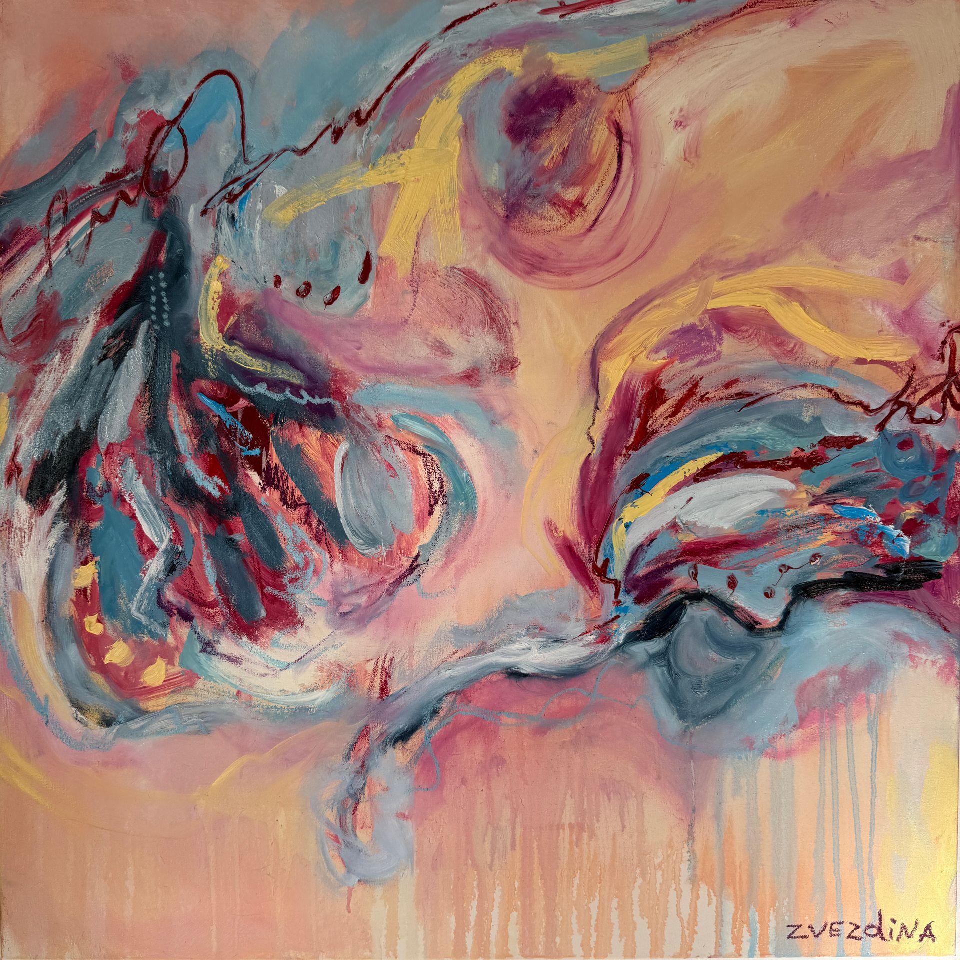 Екатерина Звездина (Картина, живопись - 
                  80 x 80 см) Женщина на велосипеде