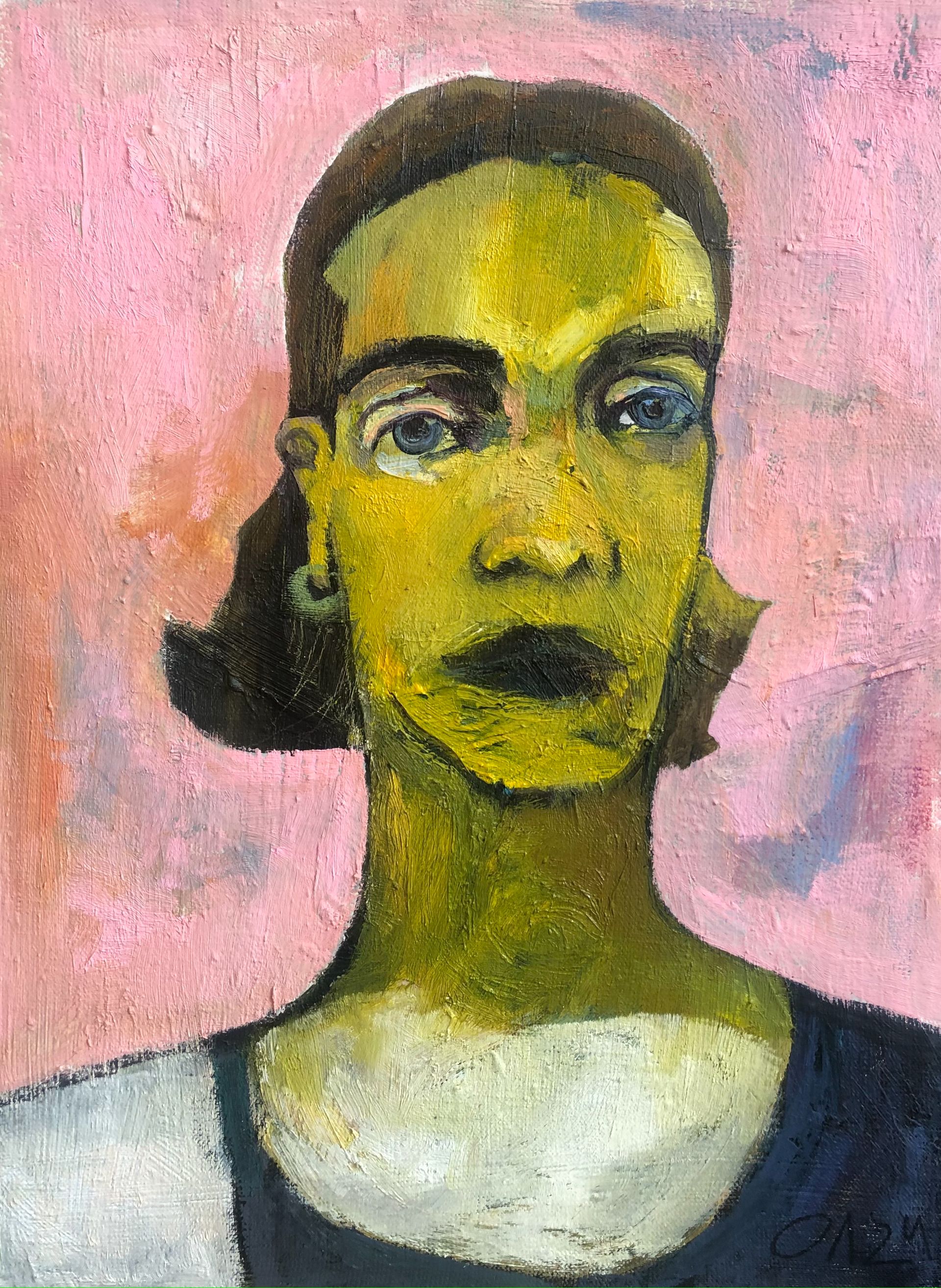 Лера Олейникова (Картина, живопись - 
                  32 x 42 см) Автопортрет на розовом фоне