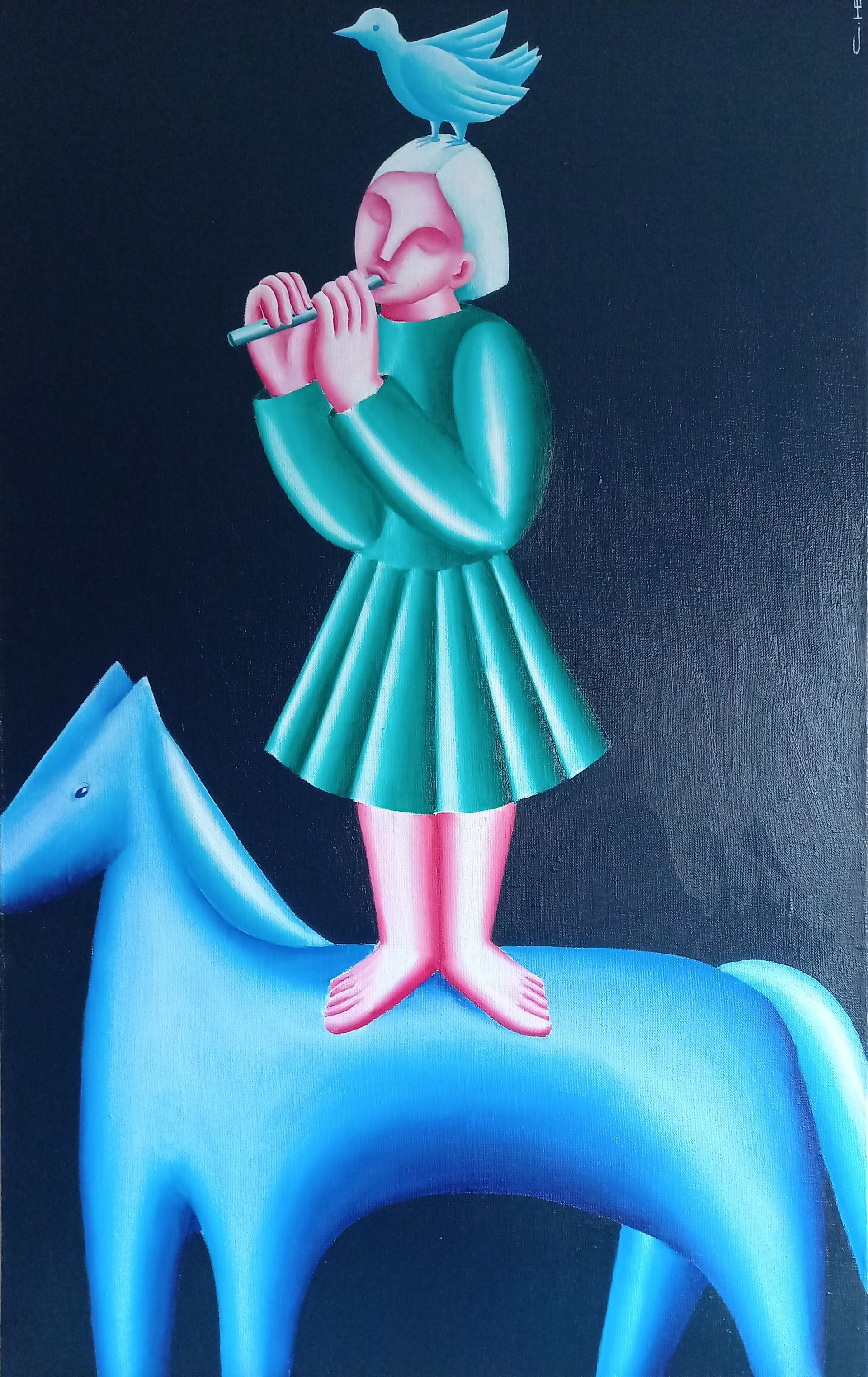 Саша Катинаускиене (Картина, живопись - 
                  50 x 80 см) Музыка на синем коне