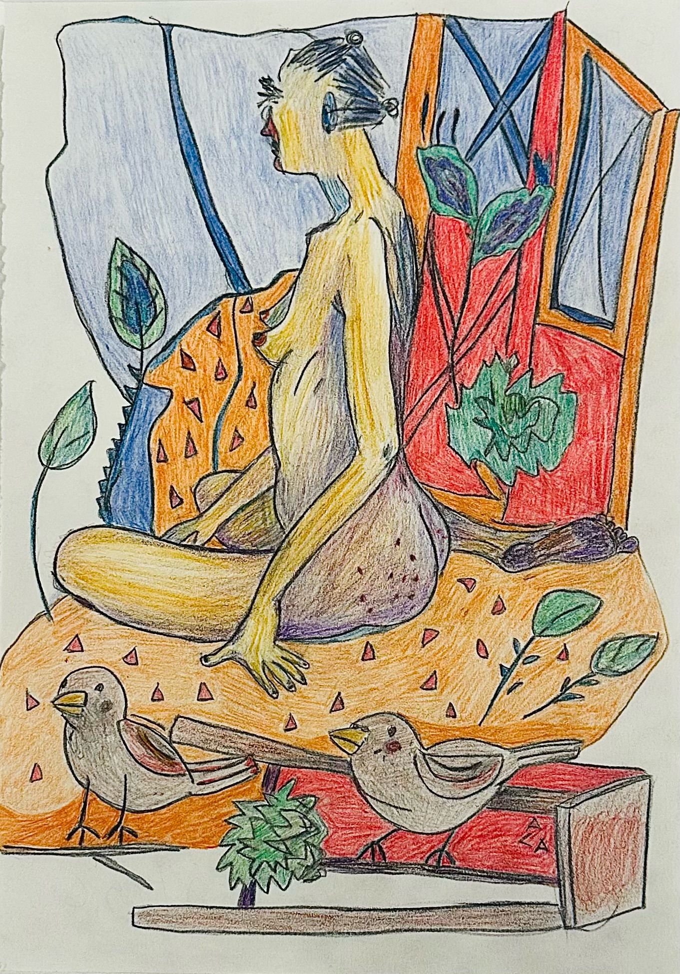 Анна Сави (АСА) (Авторская графика - 
                  25.7 x 29.6 см) С птицами