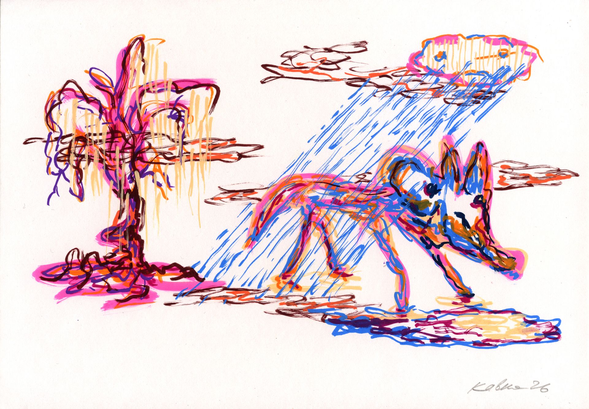 Дмитрий Кавка (Авторская графика - 
                  29 x 21 см) Лиса в лесу