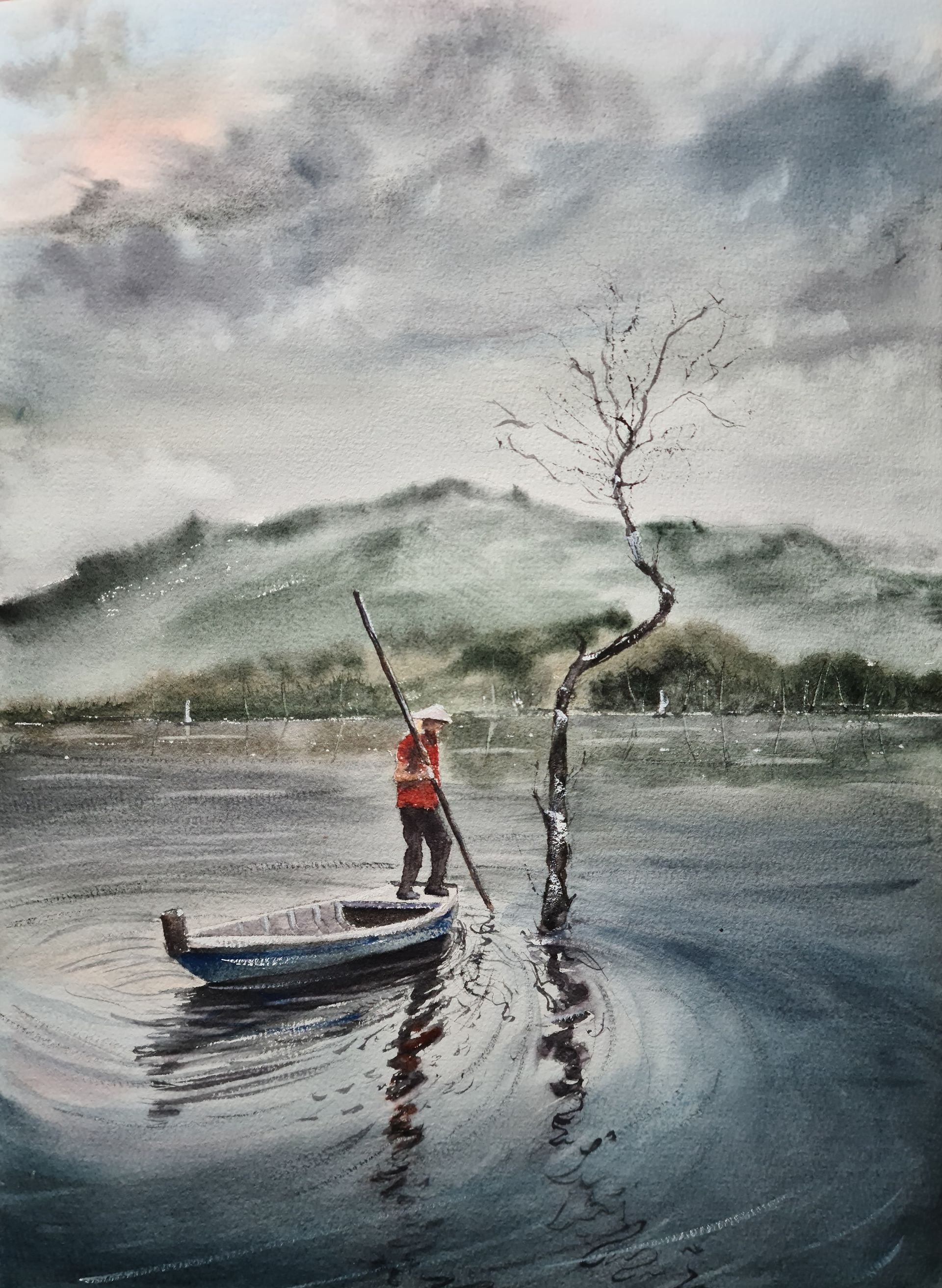 Светлана Юматова (Авторская графика - 
                  28 x 38 см) Возле рыбацкой деревушки