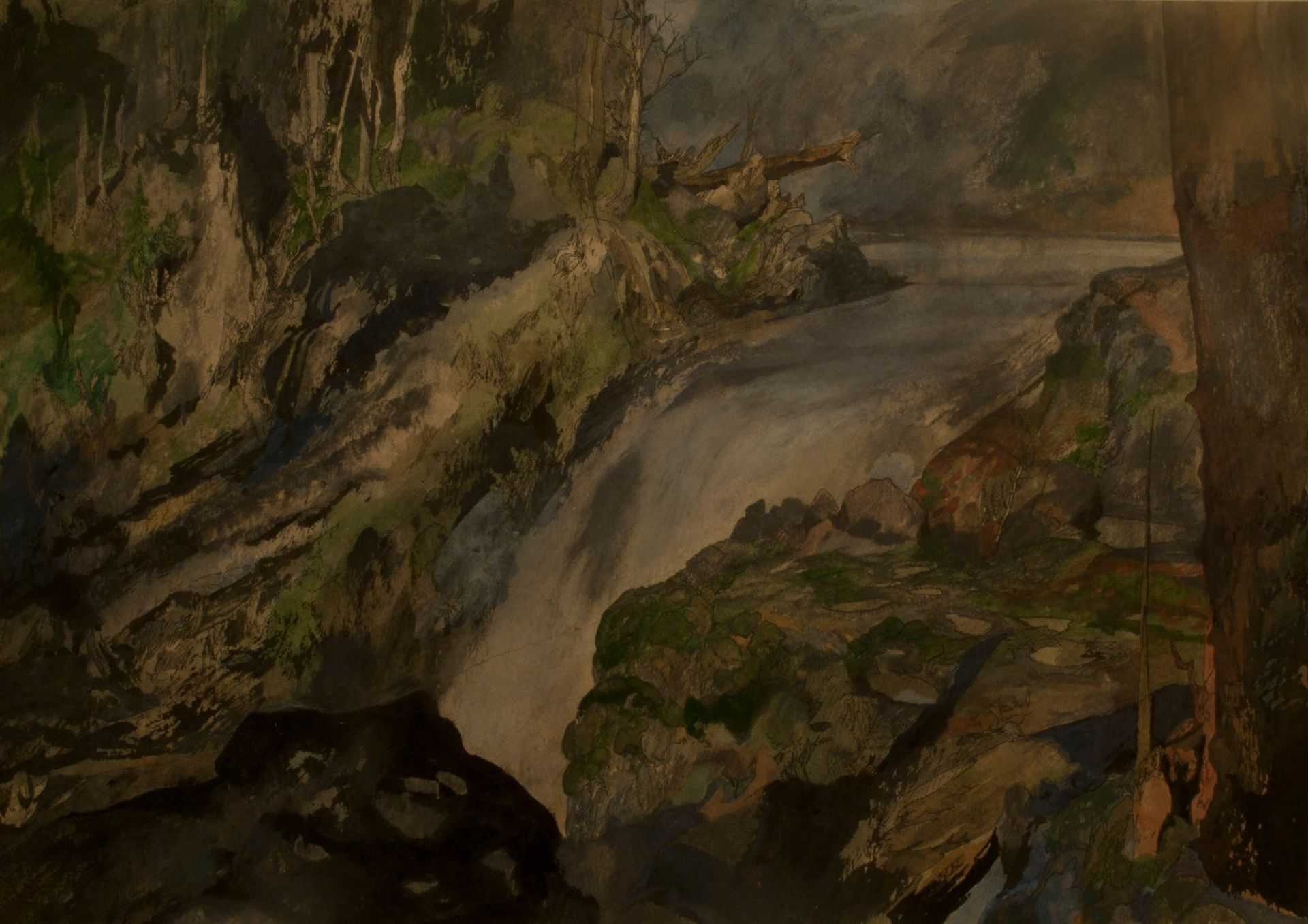 Михаил Левиус (Авторская графика - 
                  42 x 29.7 см) Водопад (левая часть)