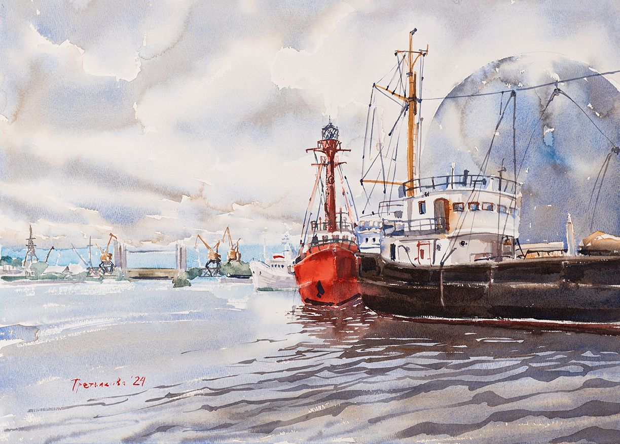 Юлия Третьякова (Авторская графика - 
                  54 x 38 см) Морской город