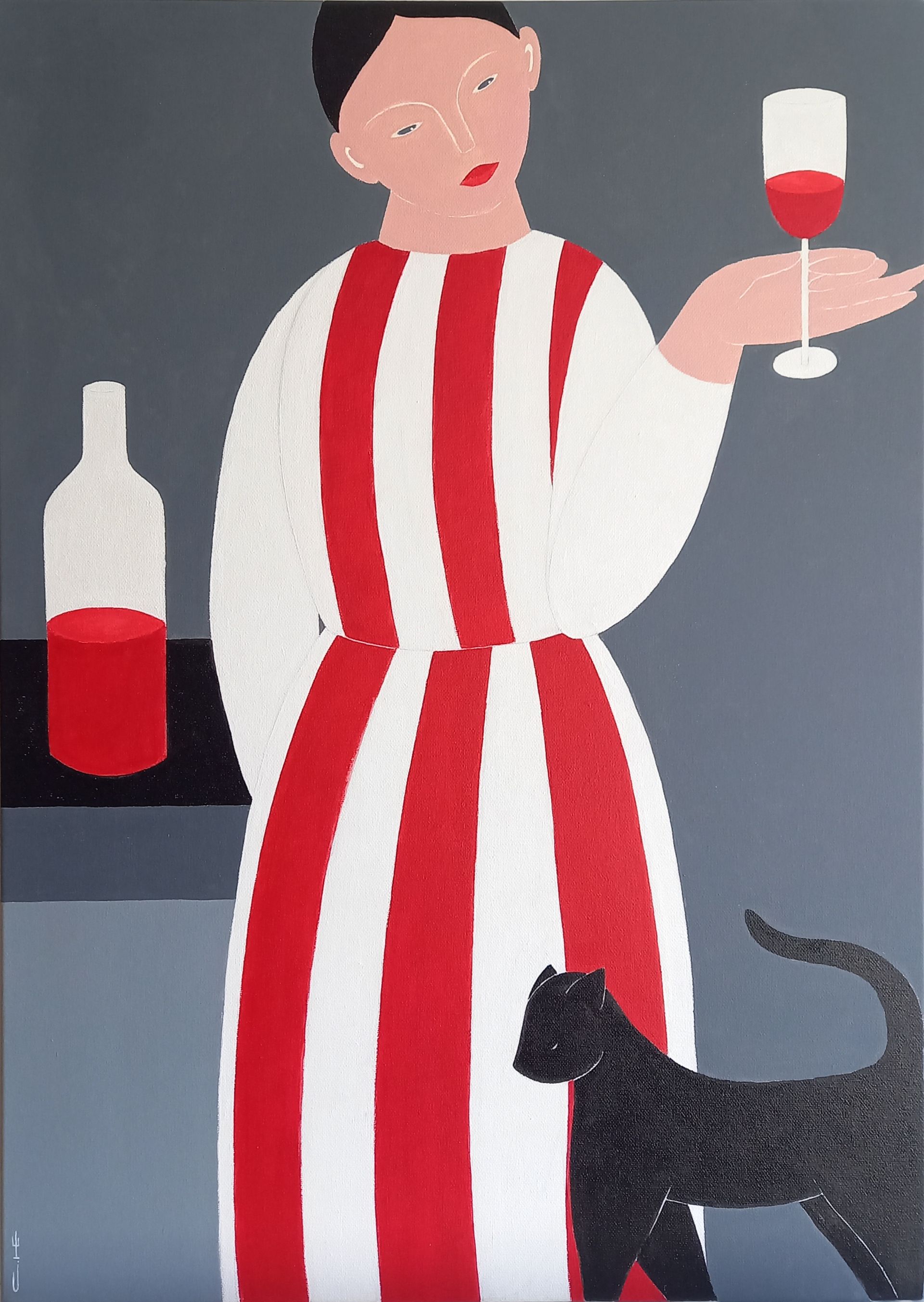 Саша Катинаускиене (Картина, живопись - 
                  50 x 70 см) Красное вино и черная кошка