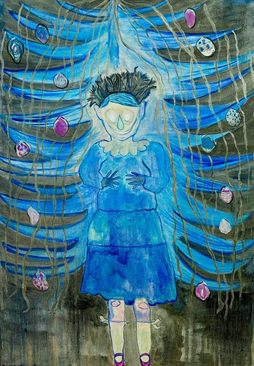Дарья Семенова (Картина, живопись - 
                  50 x 70 см) Я и елка, возможно 99-й