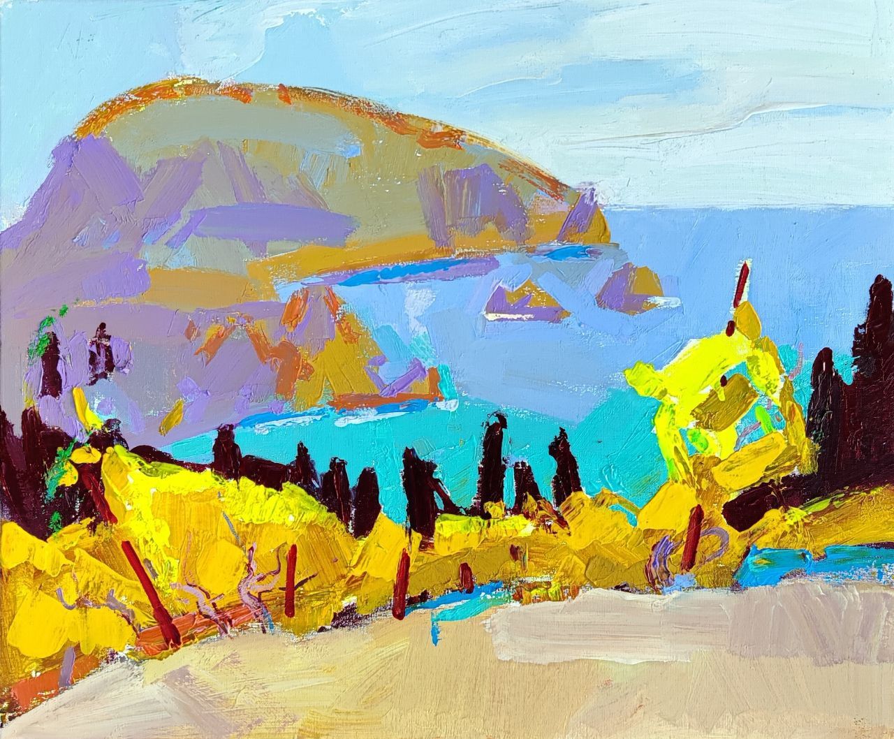 Олеся Лишаева (Картина, живопись - 
                  60 x 50 см) Желтые виноградники и Медведь-гора