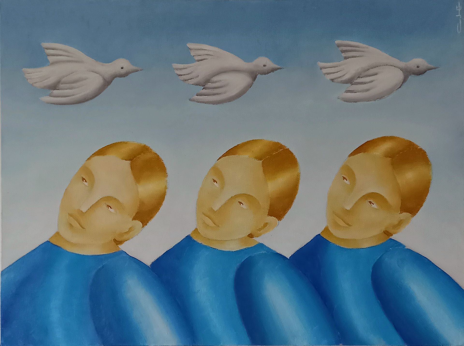 Саша Катинаускиене (Картина, живопись - 
                  40 x 30 см) Три птицы в небе