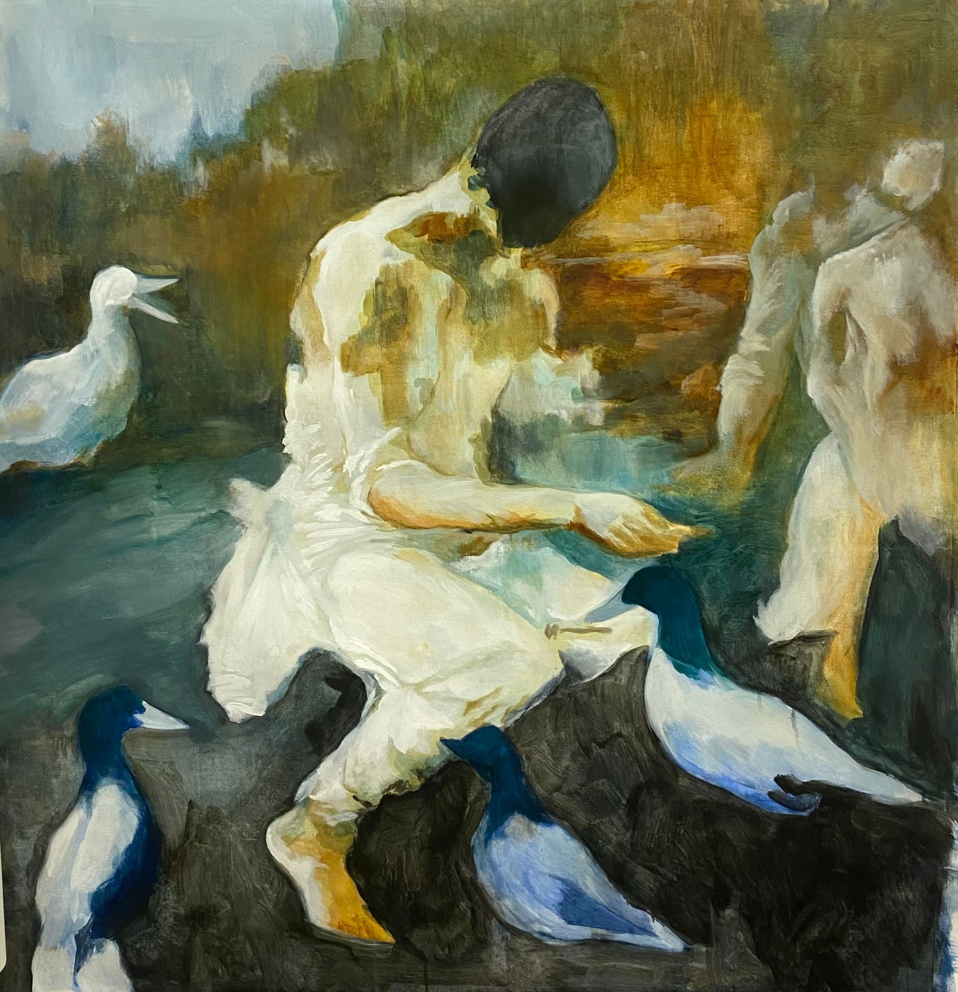 Лена Троянская (Картина, живопись - 
                  100 x 100 см) Мальчик у ручья