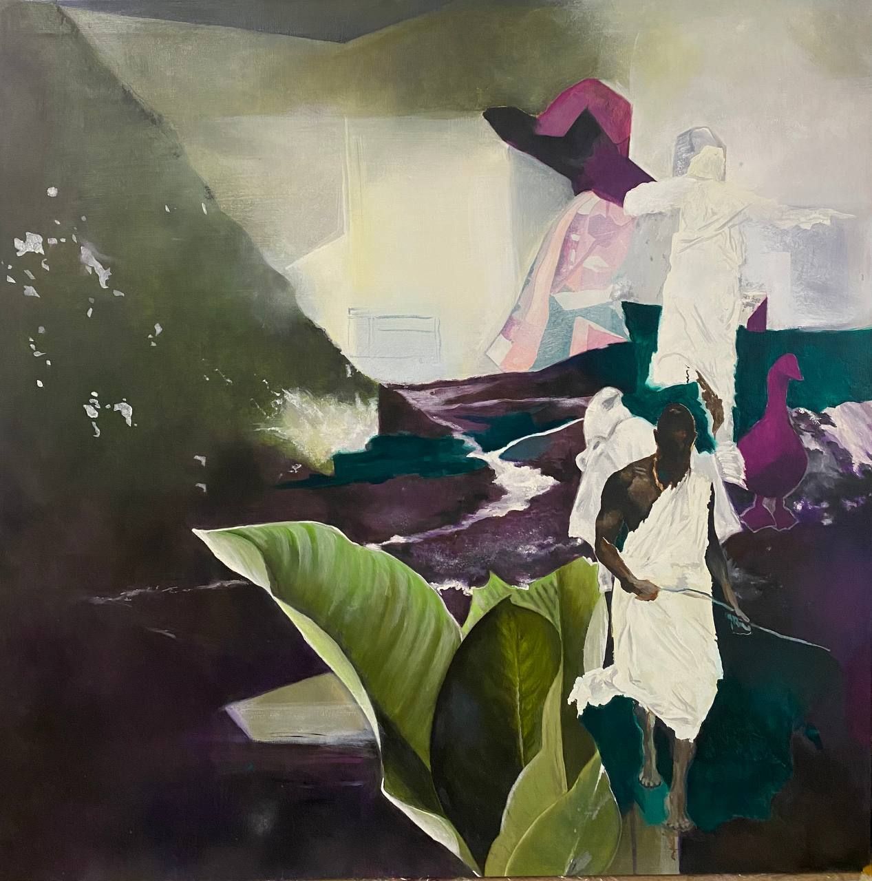 Елена Троянская (Картина, живопись - 
                  100 x 100 см) Опечаленный Соломон покидает Эдем