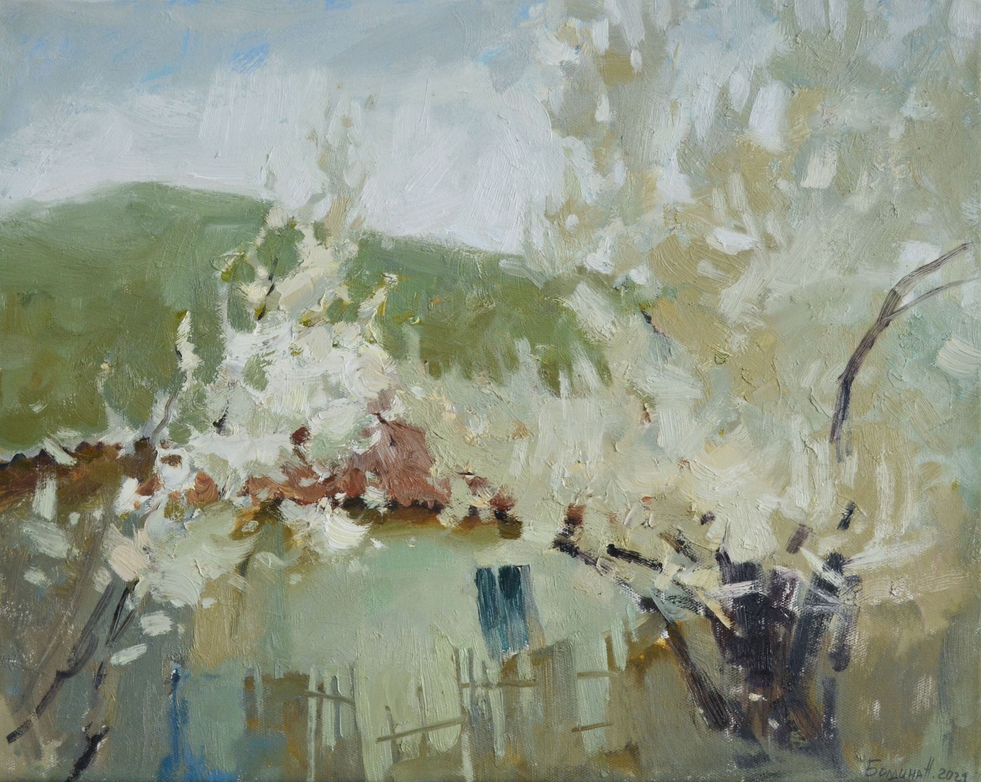 Надежда Болдина (Картина, живопись - 
                  50 x 40 см) Вишня цветёт