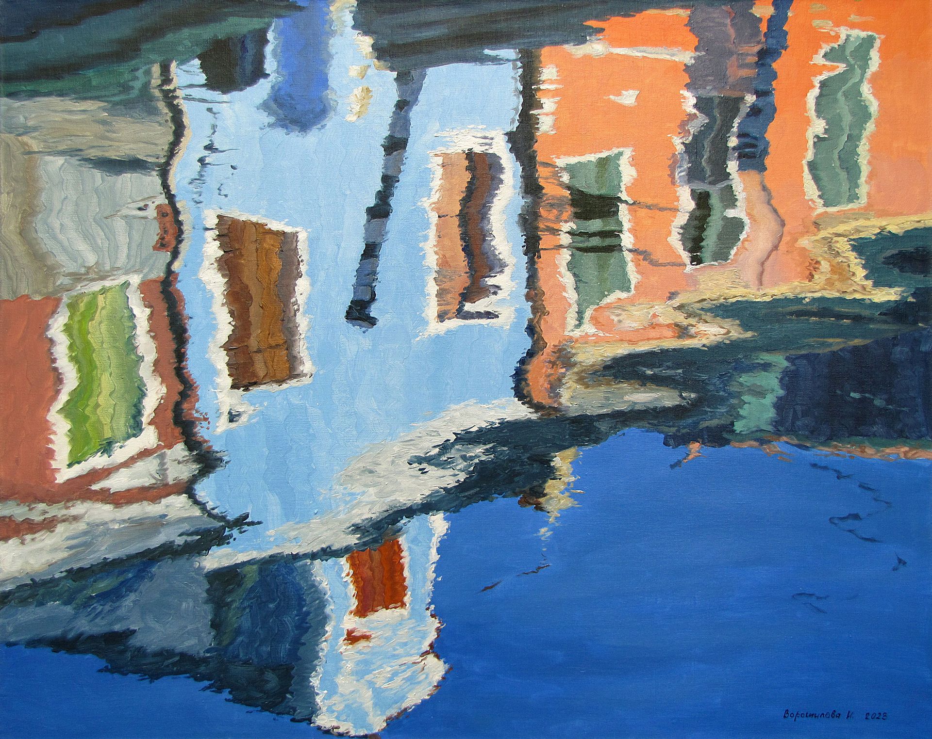 Наталия Ворошилова (Картина, живопись - 
                  100 x 80 см) Отражение. Голубой домик