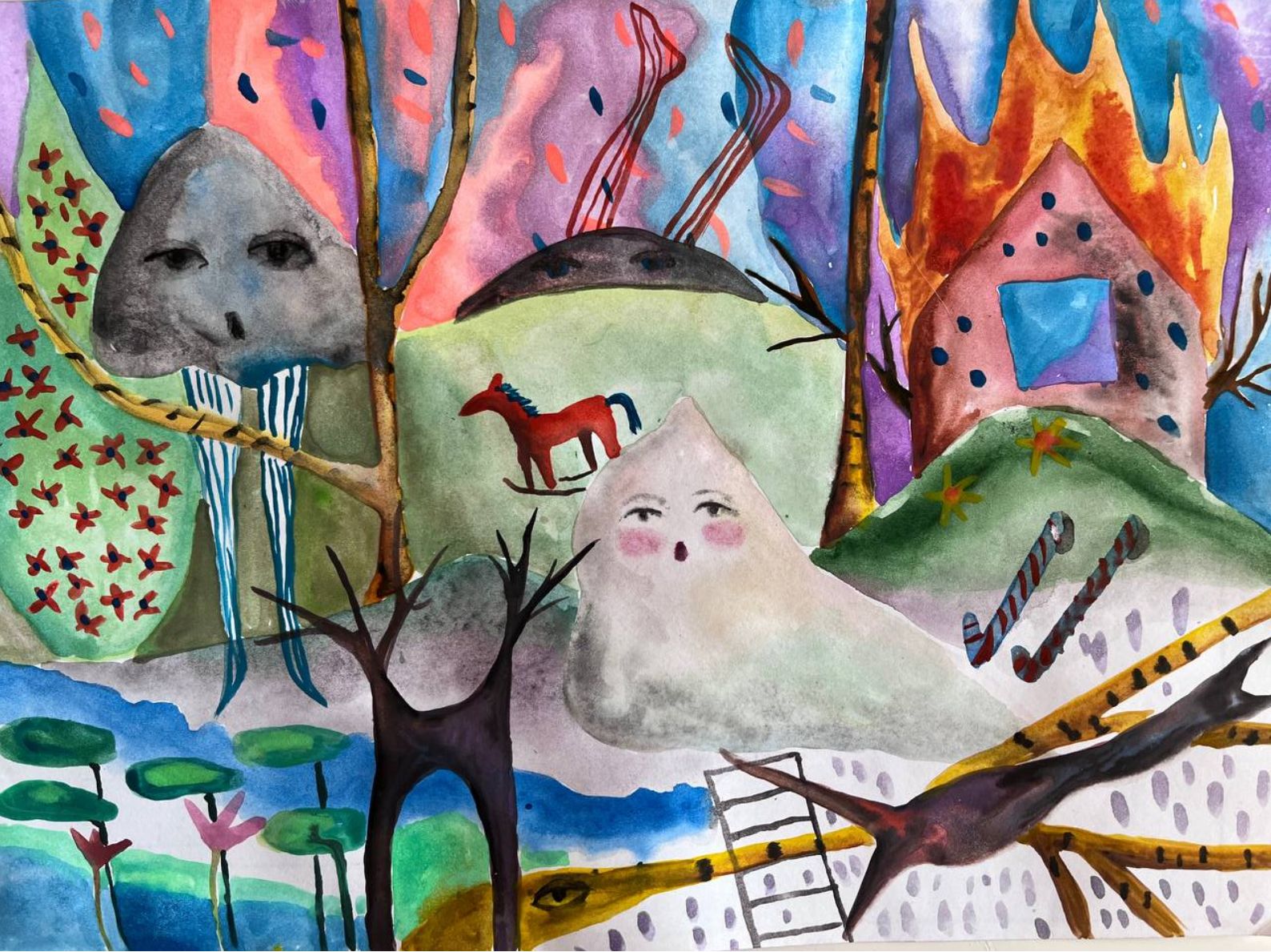 Лина Кордюченко (Авторская графика - 
                  35 x 25 см) Слизняк в лесу