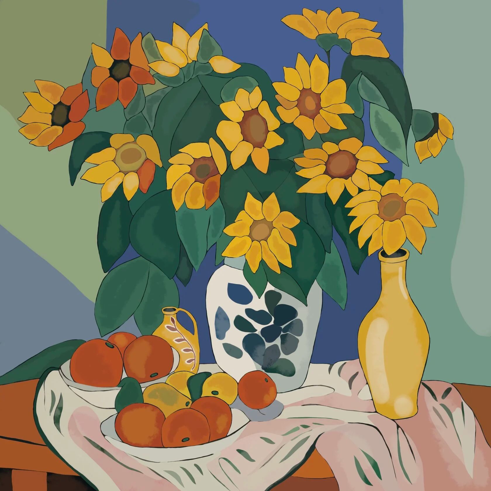 Нина Цориева (Картина, живопись - 
                  70 x 70 см) Натюрморт с подсолнухами