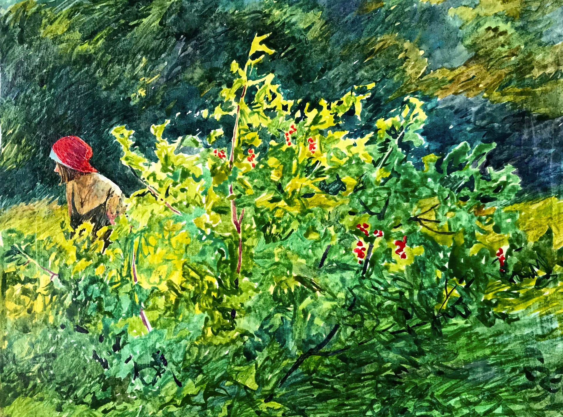 Ксения Козлова (Авторская графика - 
                  39.7 x 29.7 см) В кустах смородины