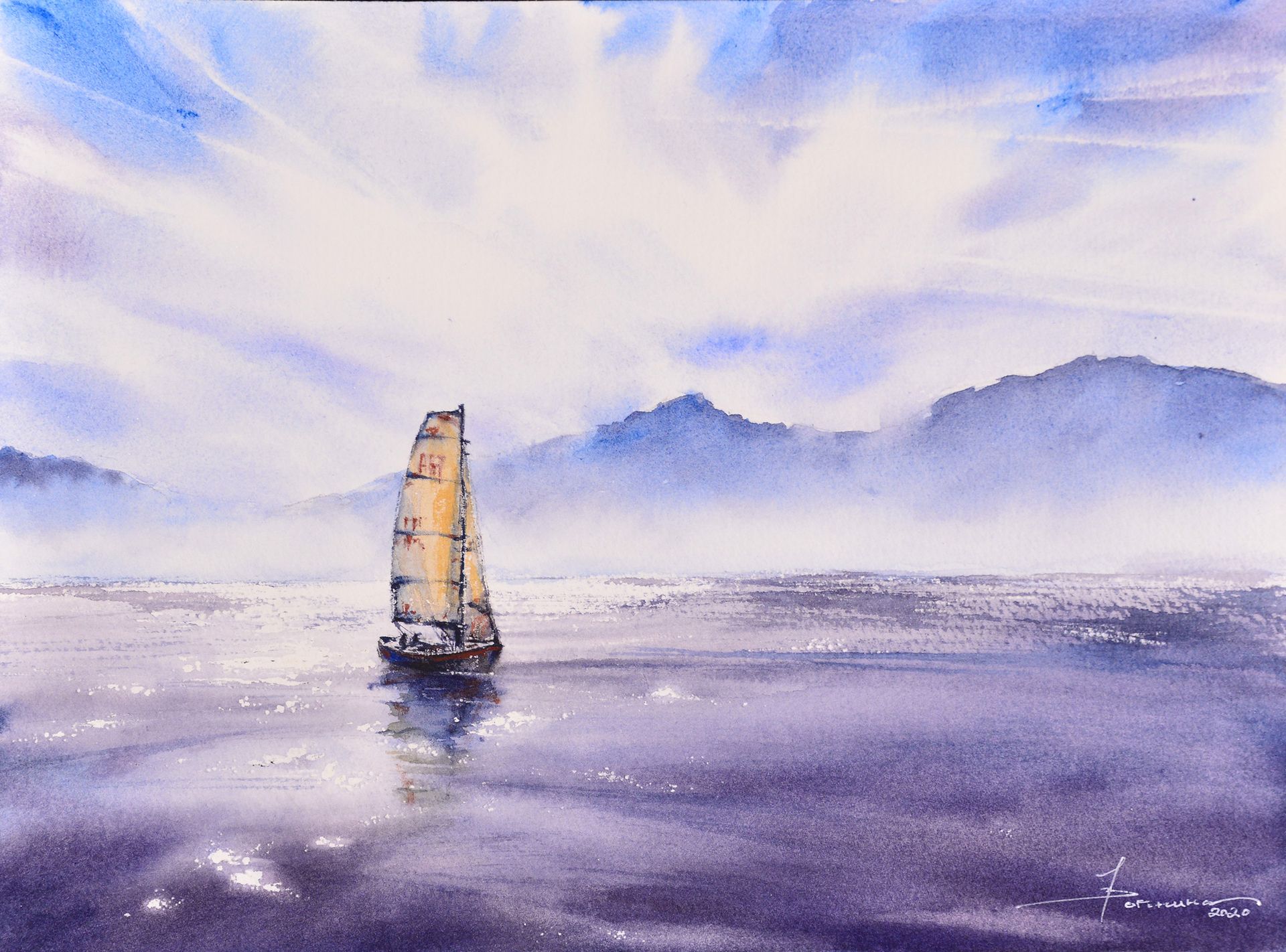 Татьяна Воронина (Авторская графика - 
                  31 x 23 см) Лодка в тумане