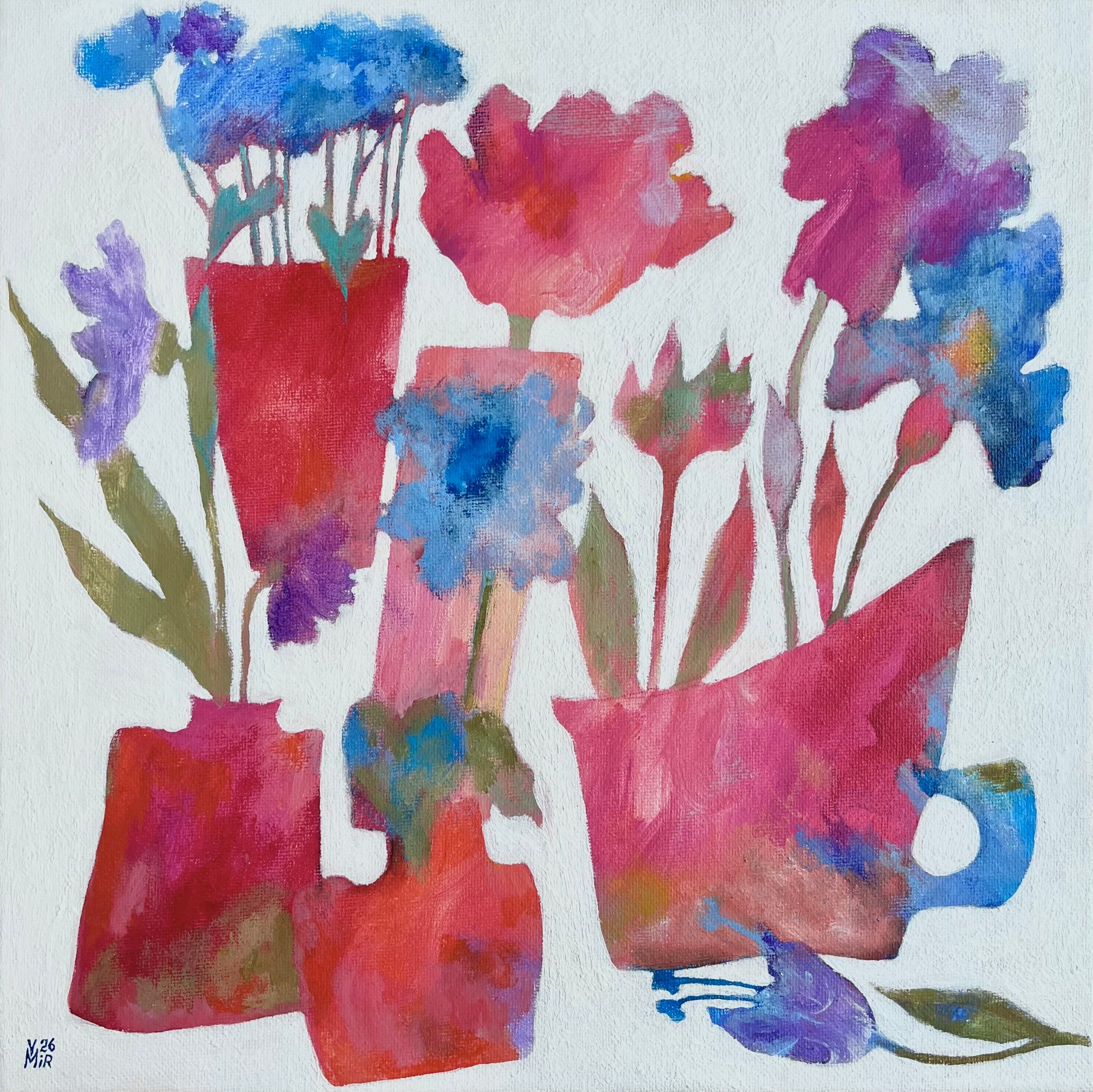 Валентина Мир (Картина, живопись - 
                  30 x 30 см) Натюрморт с красными вазами