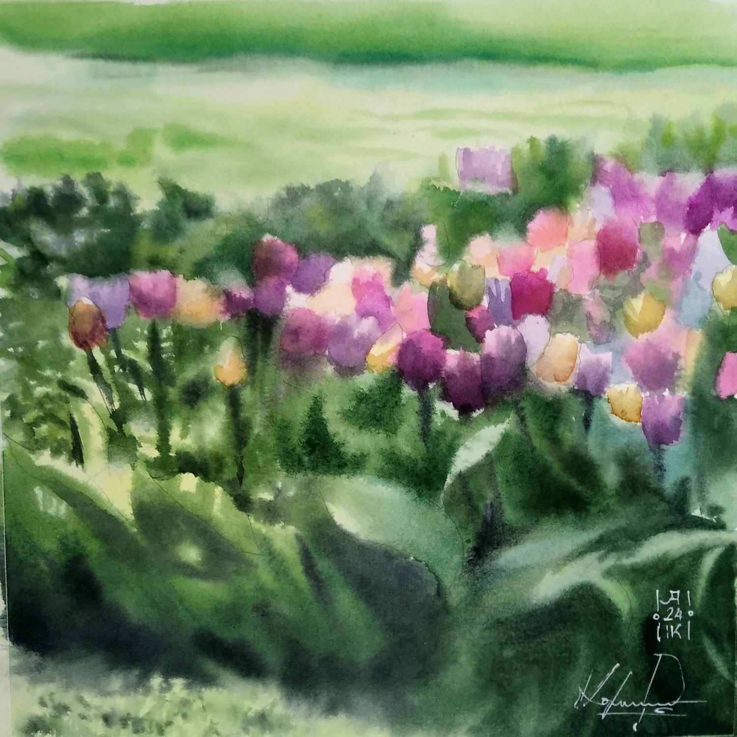 Александр Кормилицын (Авторская графика - 
                  27 x 27 см) Тюльпаны