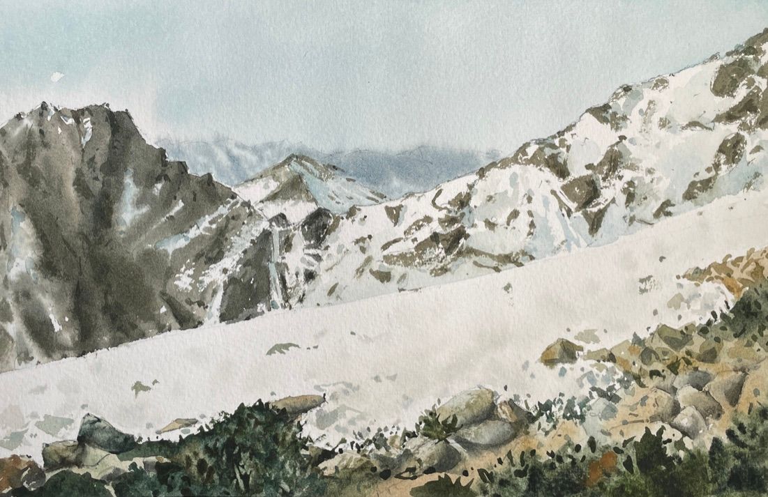 Юлия Дёмина (Авторская графика - 
                  27 x 18 см) Горы. Июльский снежник