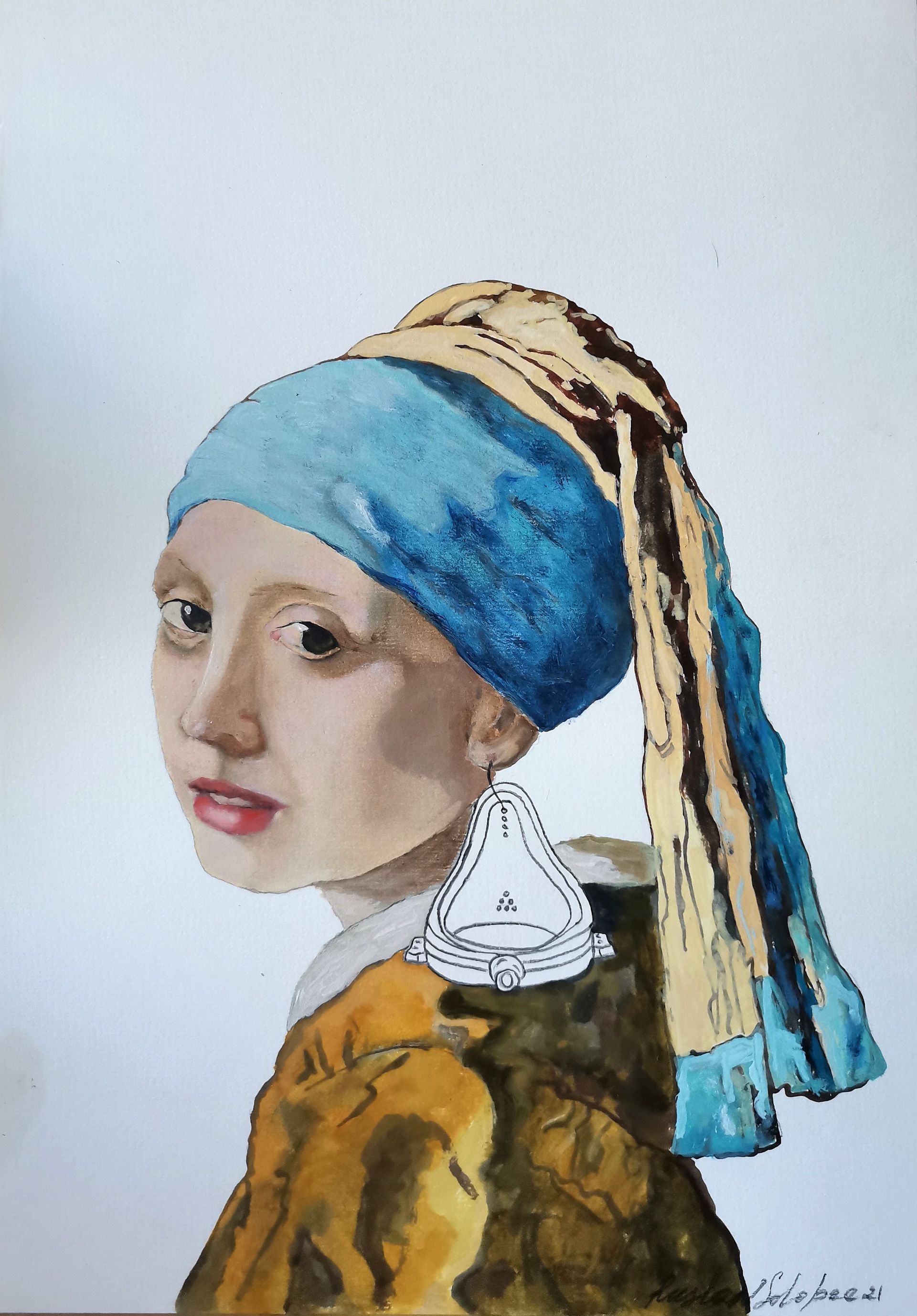 Ruslan Solopeev (Авторская графика - 
                  29.7 x 42 см) Девушка с фаянсовой серёжкой