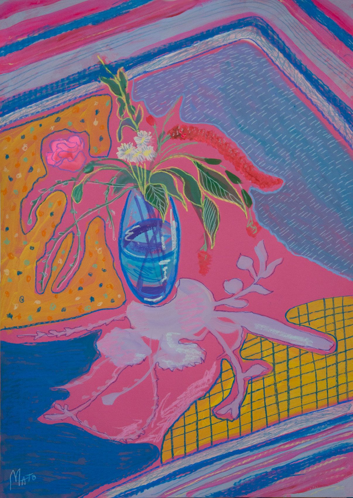 Александра Мато (Авторская графика - 
                  50 x 70 см) Натюрморт с голубой вазой