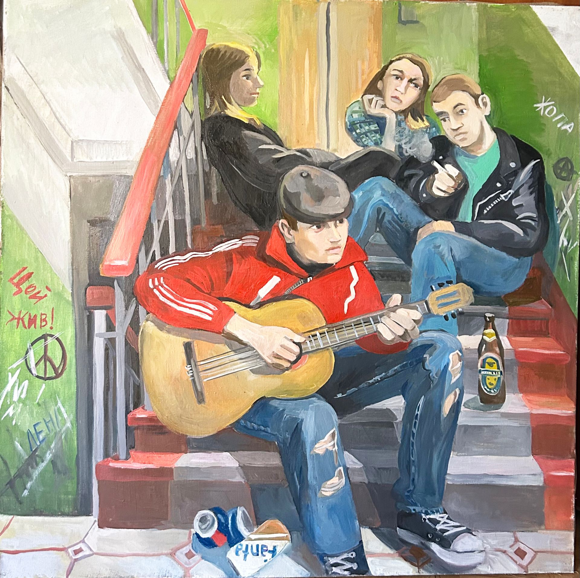 Мария Буртова (Картина, живопись - 
                  100 x 100 см) Цой жив