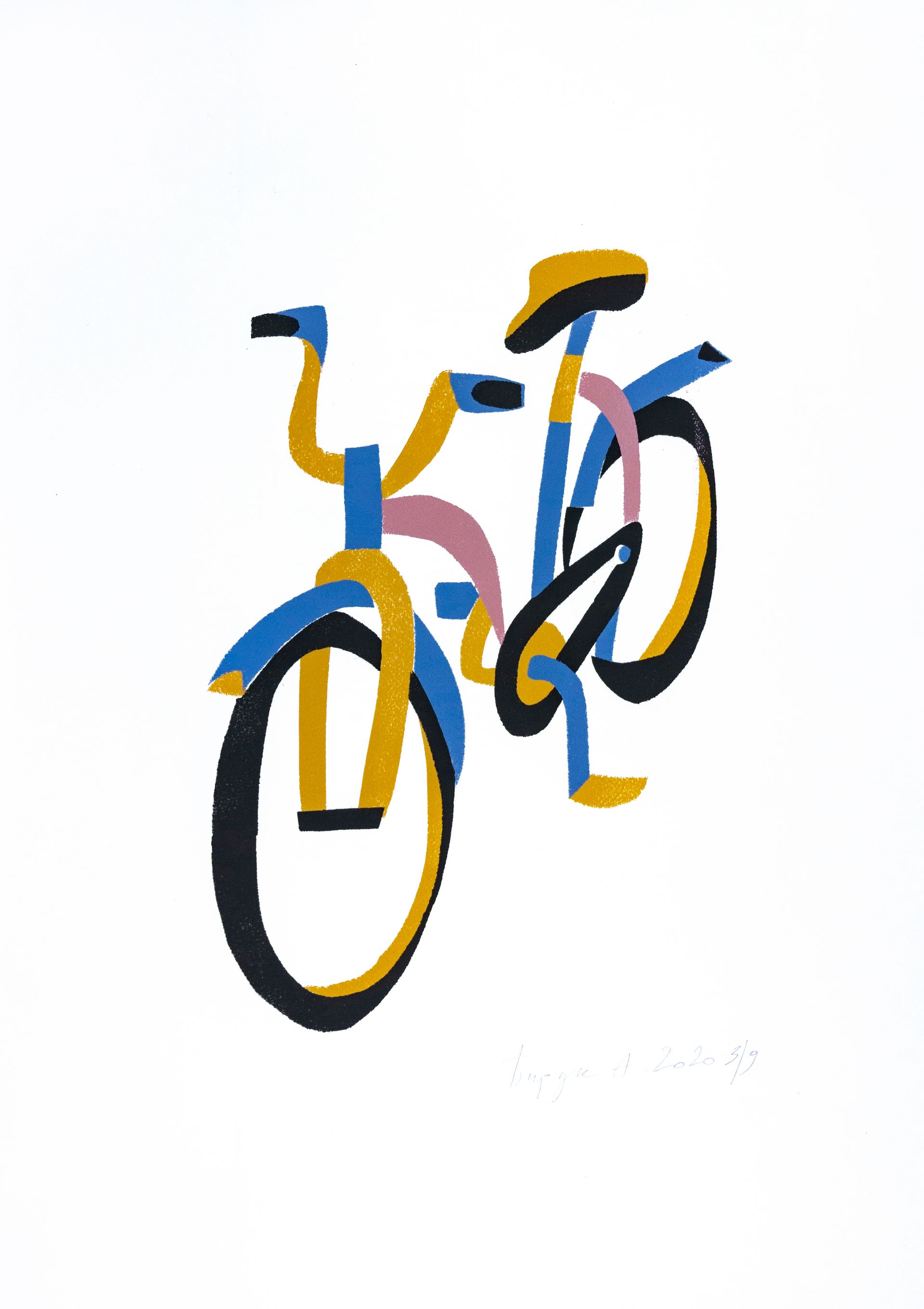 Александр Бирук (Графика печатная - 
                  30 x 40 см) Разноцветный велосипед