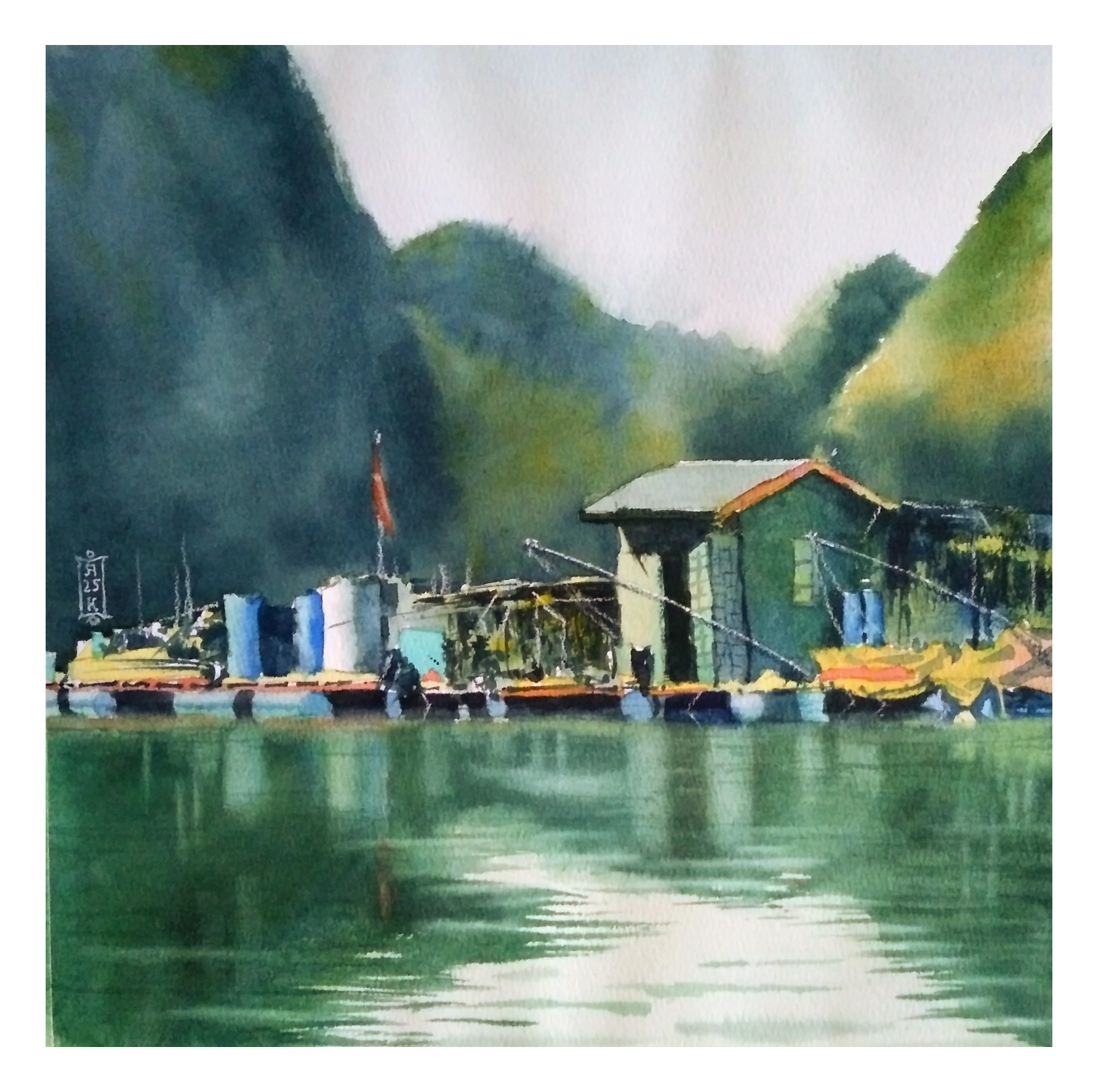 Александр Кормилицын (Авторская графика - 
                  30 x 30 см) Домик рыбака