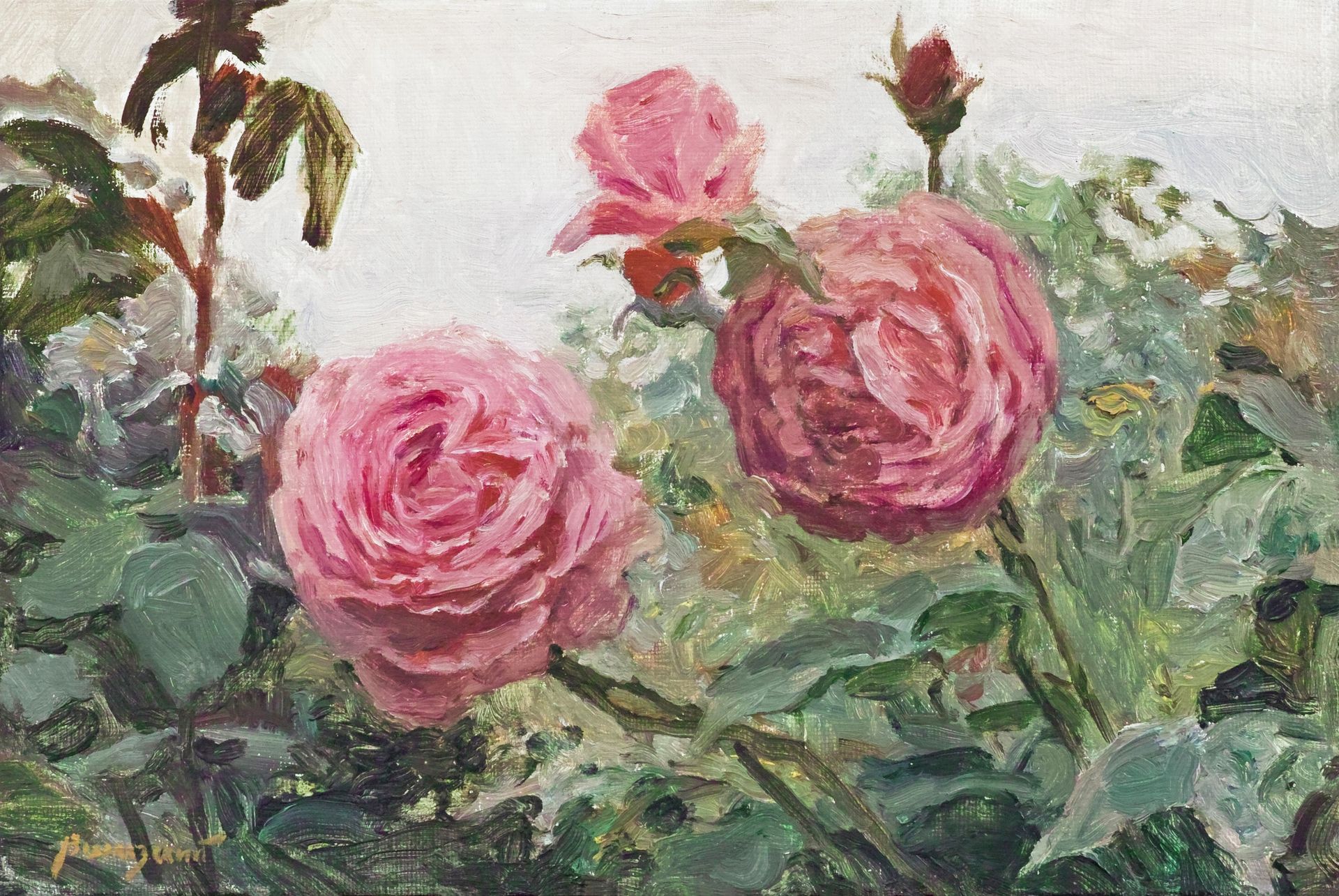 Николай Водолазский (Картина, живопись - 
                  30 x 20 см) Розы в дождь