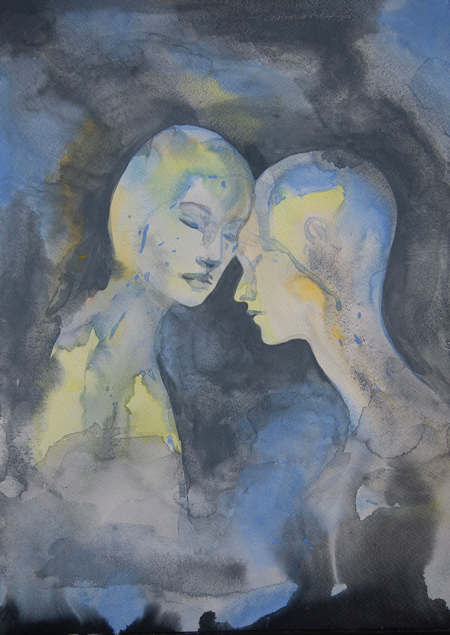 Елизавета Журавлева (Авторская графика - 
                  29 x 40 см) Ранимость. Портрет. Двое на серо-голубом фоне