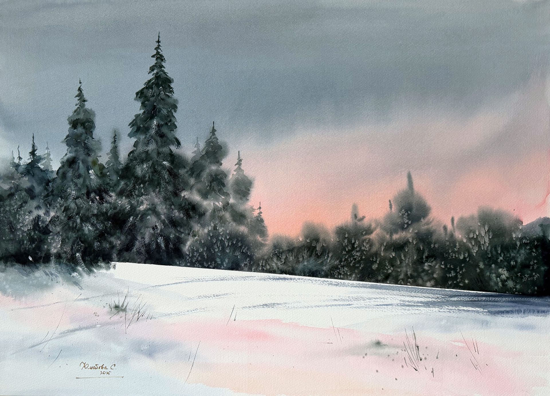 Светлана Юматова (Картина, живопись - 
                  70 x 50 см) Морозный закат