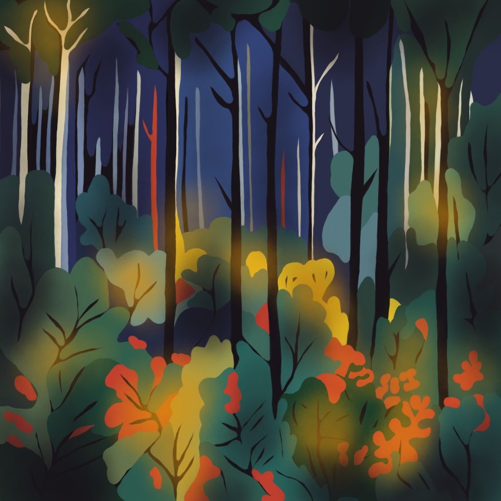 Нина Цориева (Картина, живопись - 
                  70 x 70 см) Таинственный лес