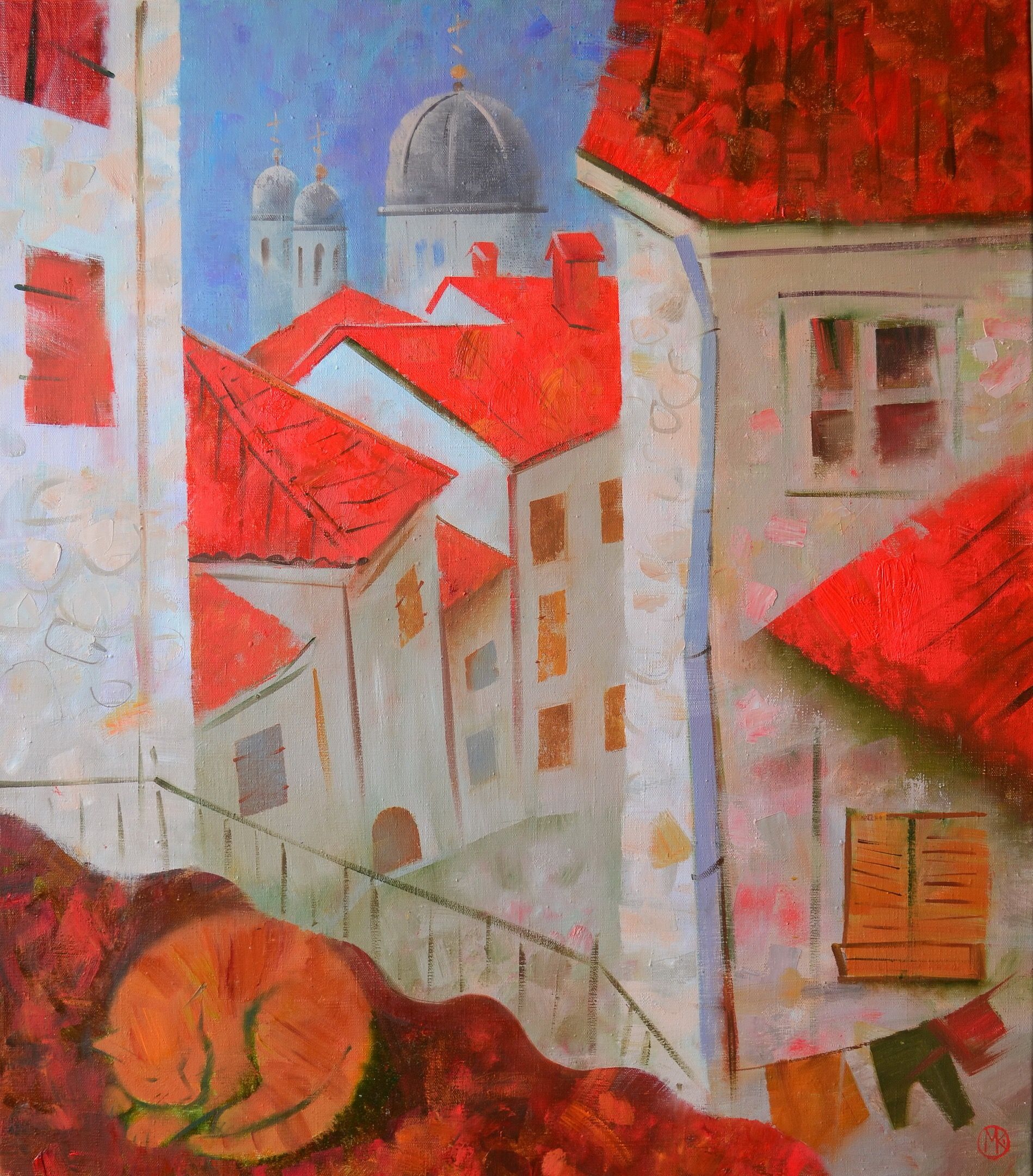 Мария Князева (Картина, живопись - 
                  70 x 80 см) Город с красными крышами. Котор