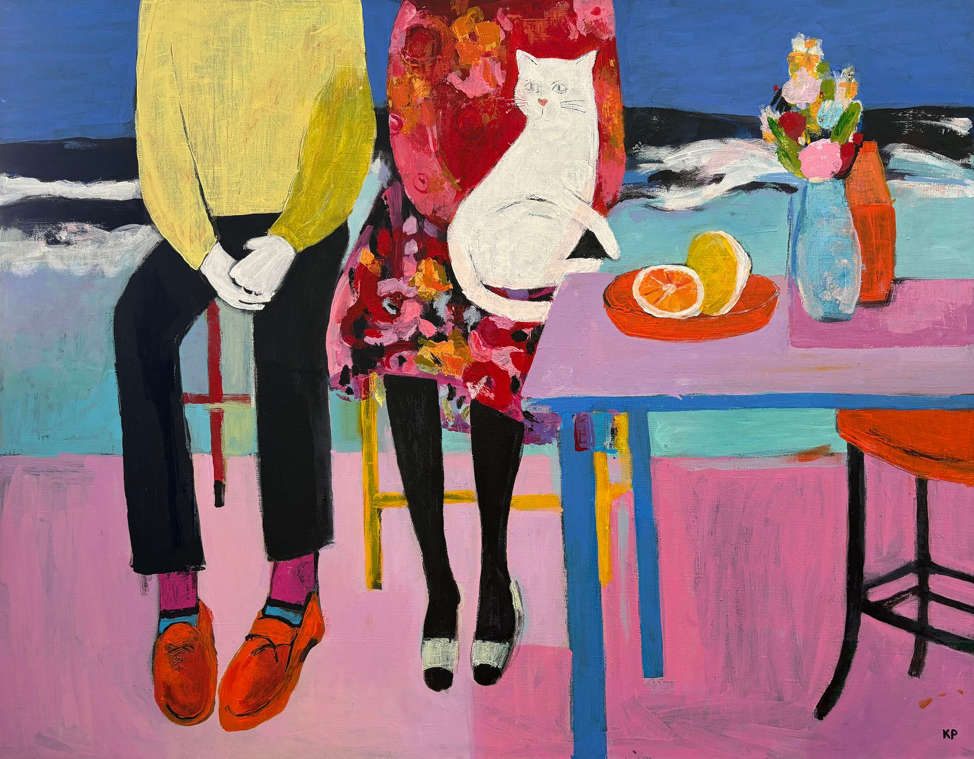 Катерина Пахомова (Картина, живопись - 
                  90 x 70 см) Пара с котом на пляже