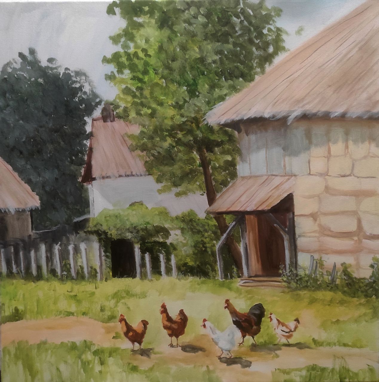 Ольга Чужакова (Картина, живопись - 
                  50 x 50 см) Курочки