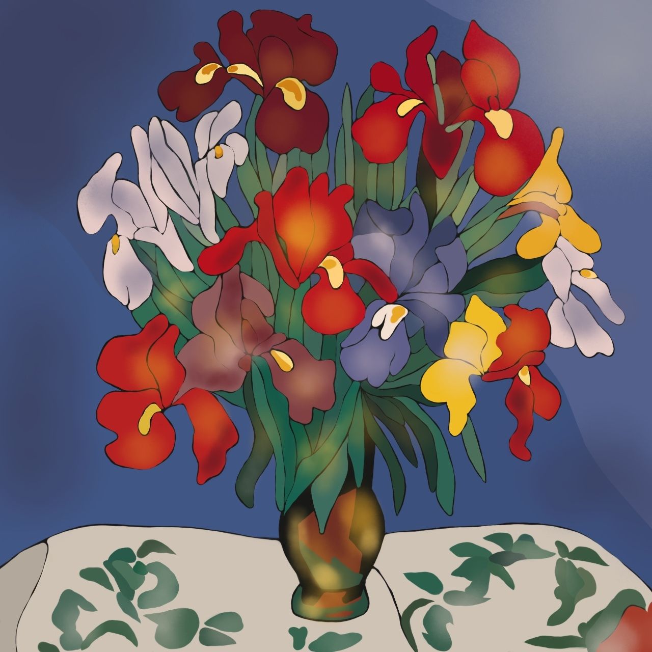 Нина Цориева (Картина, живопись - 
                  70 x 70 см) Натюрморт с ирисами