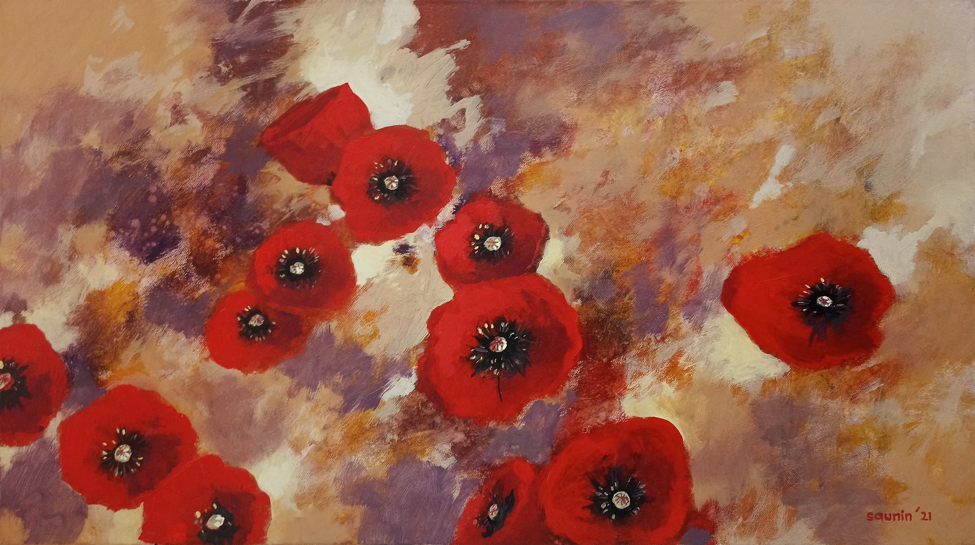 Денис Саунин (Картина, живопись - 
                  90 x 50 см) Маки