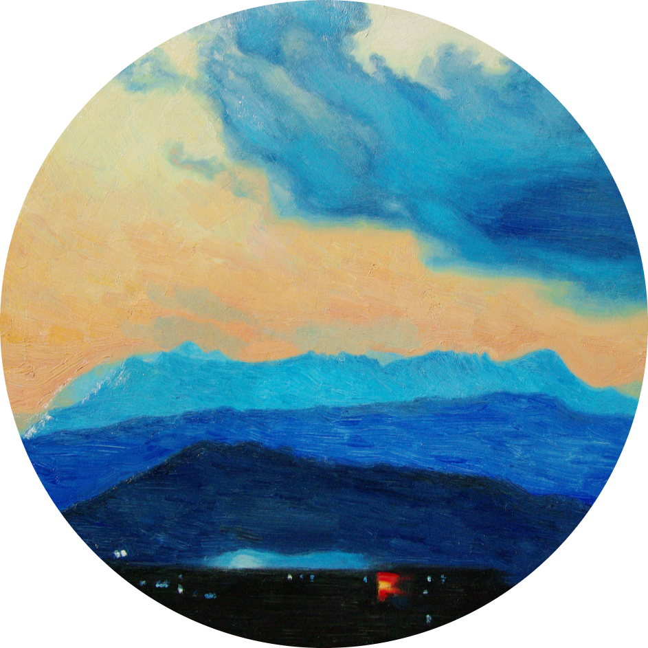 Алан Хатагты (Картина, живопись - 
                  40 x 40 см) Закатная ода горному краю