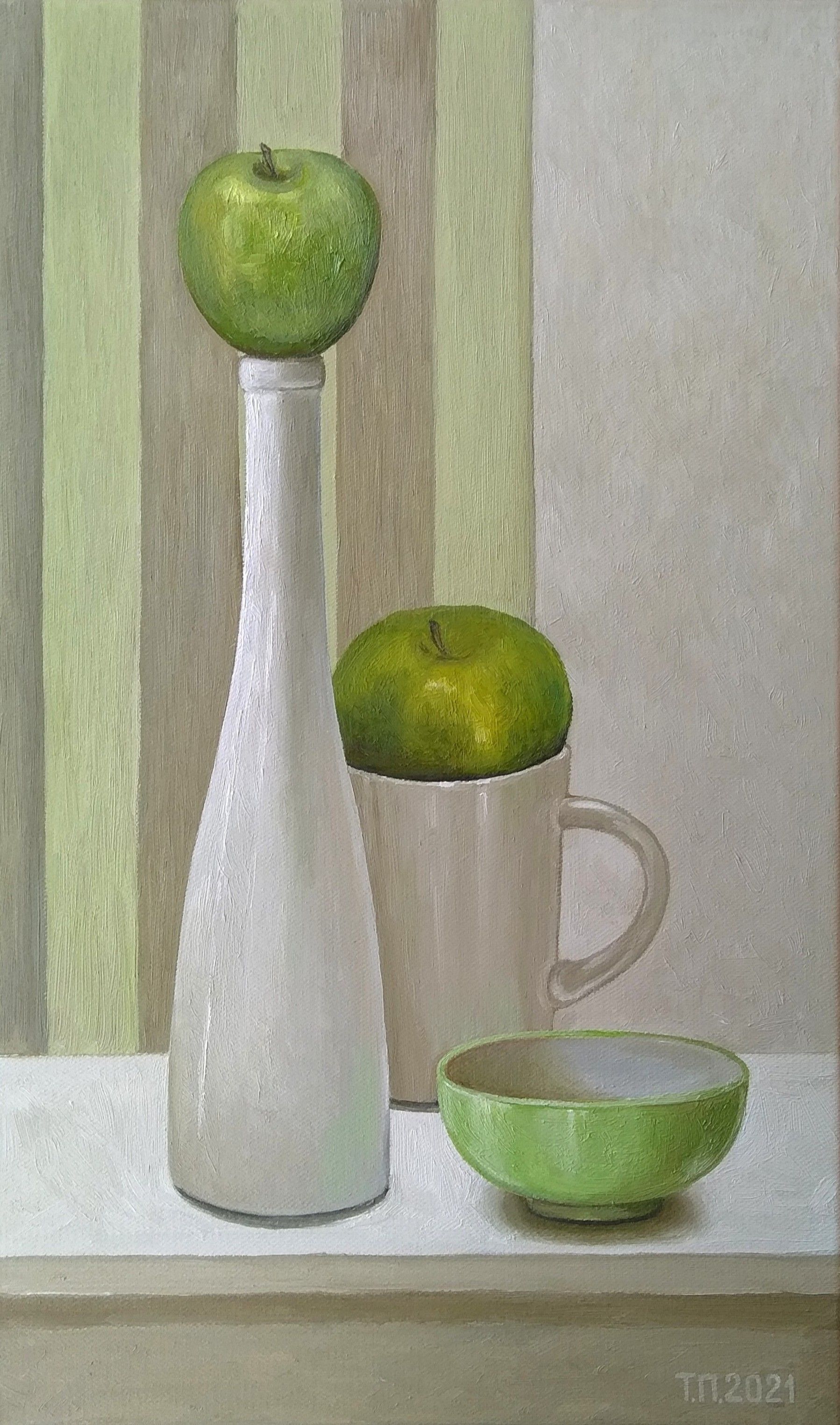 Татьяна Попова (Картина, живопись - 
                  30 x 50 см) Два зеленых яблока