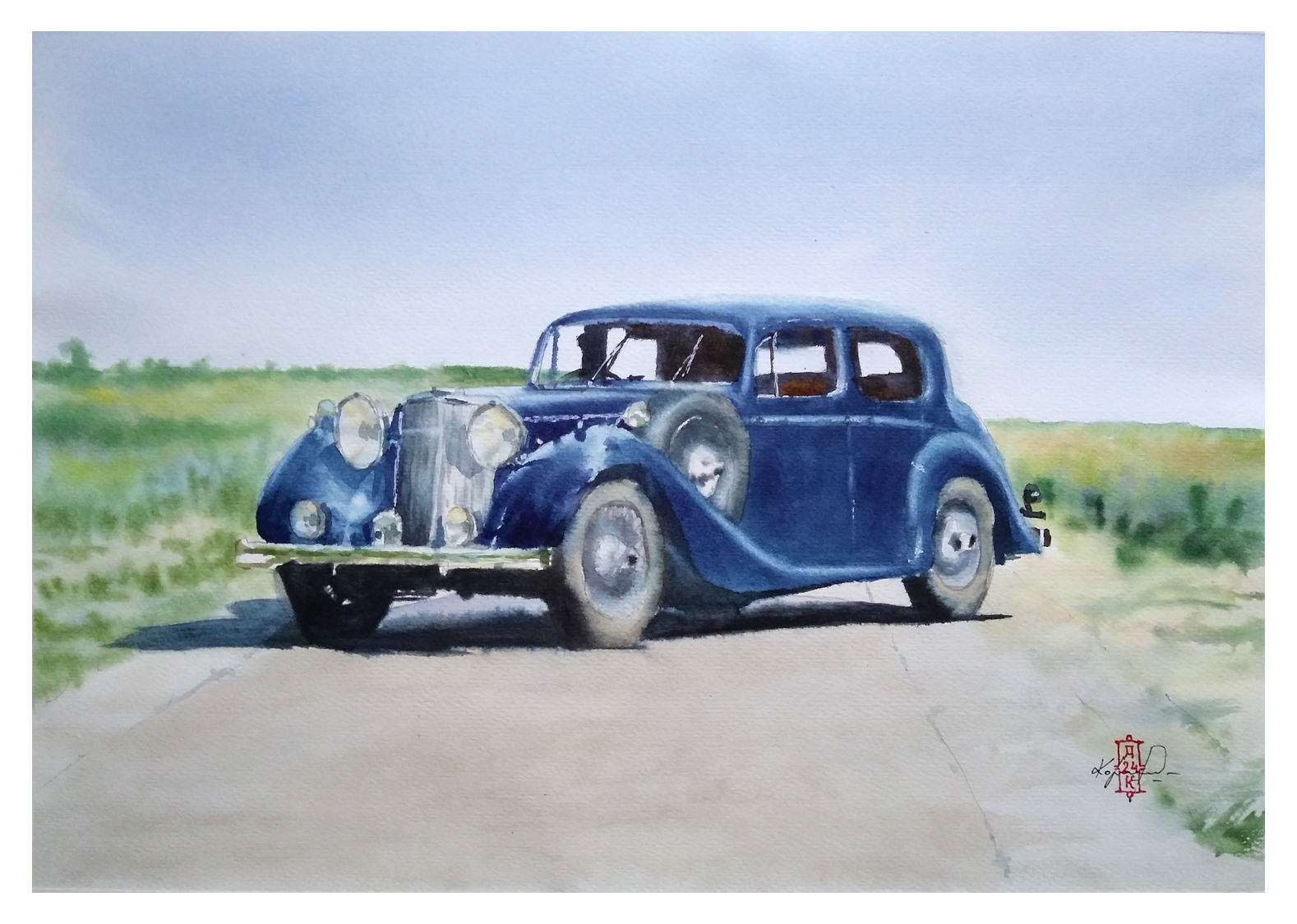 Александр Кормилицын (Авторская графика - 
                  42 x 30 см) Ретро автомобиль
