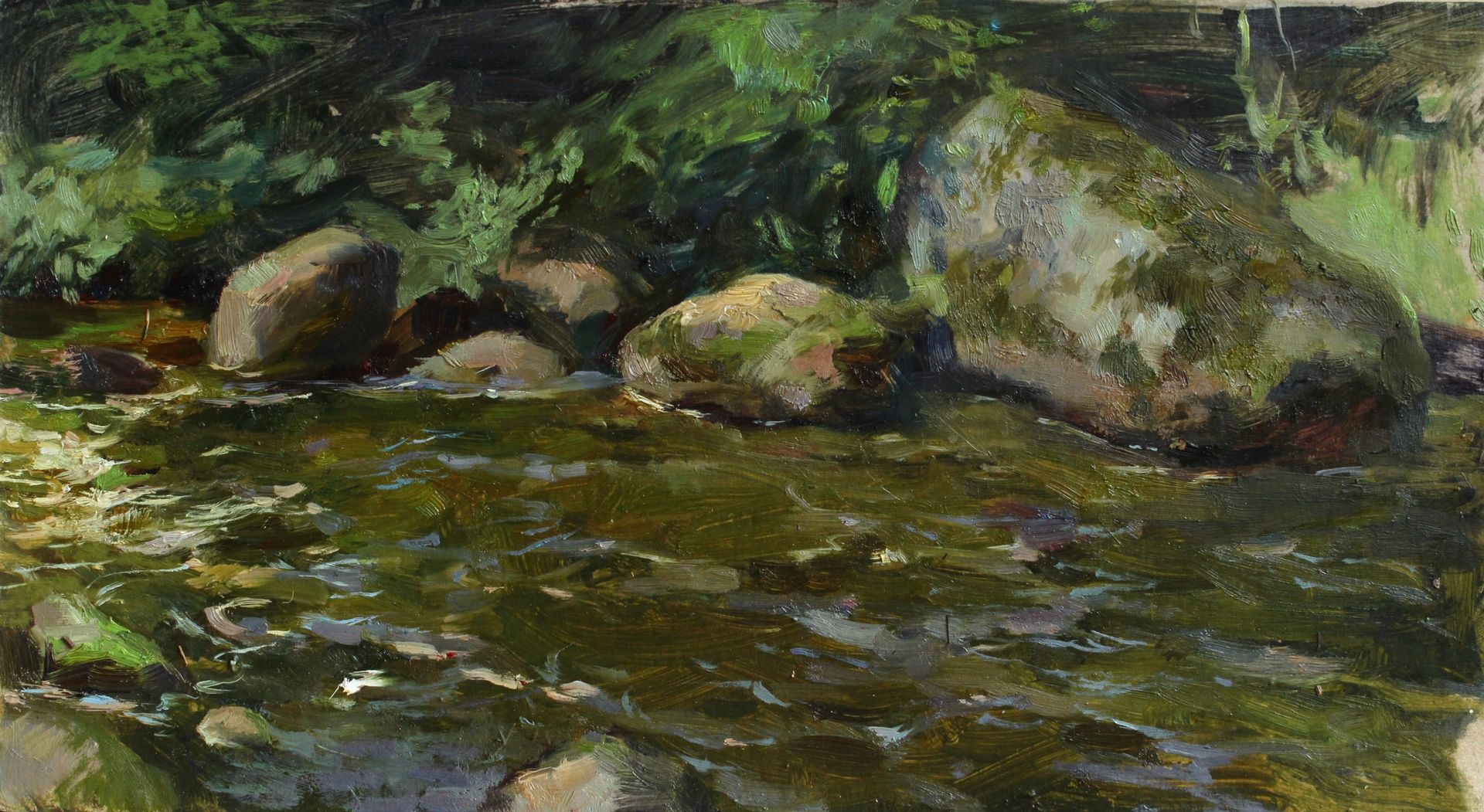 Алина Коршункова (Авторская графика - 
                  36 x 20 см) Камни у реки