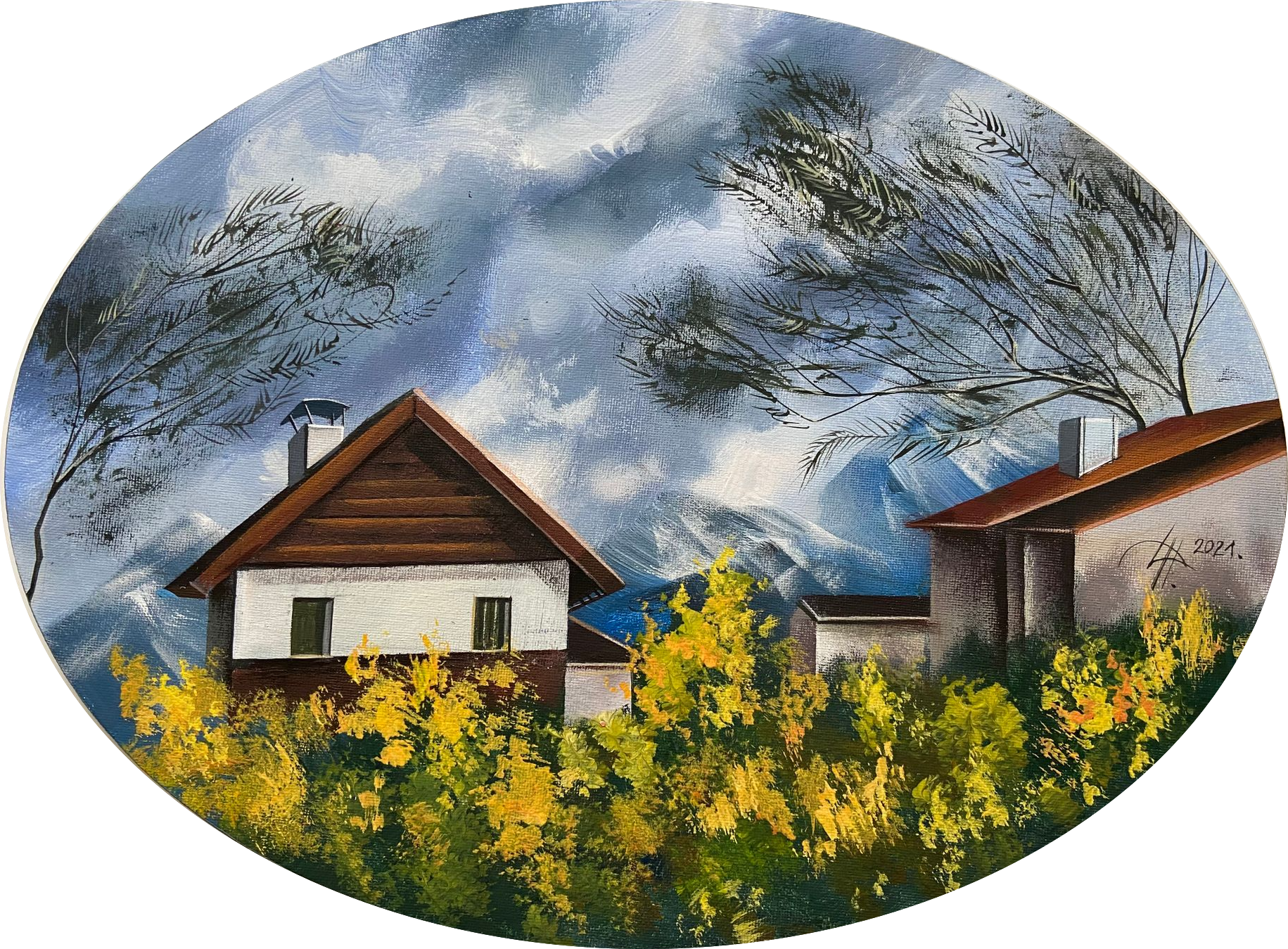 Динара Хёртнагль (Картина, живопись - 
                  40 x 30 см) Медальон с жёлтыми кустами